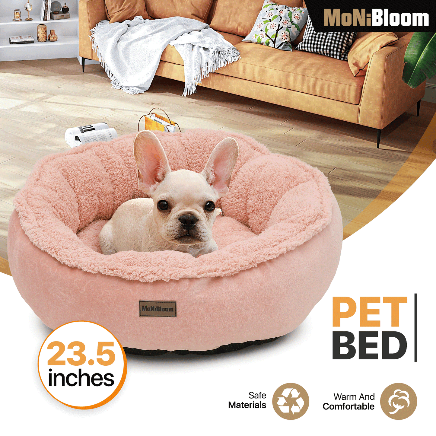 Pet Bed - Round - 23.5'' Diameter - Short Plush - Machine Washable