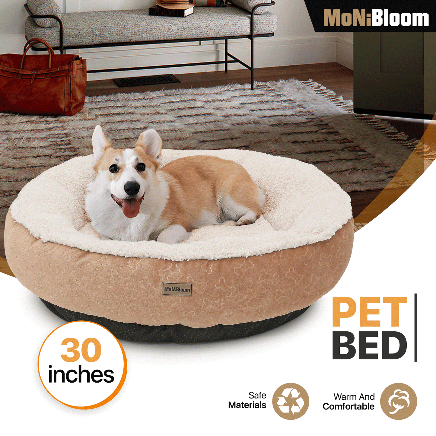 Pet Bed - Round - 30'' Diameter - Short Plush - Machine Washable