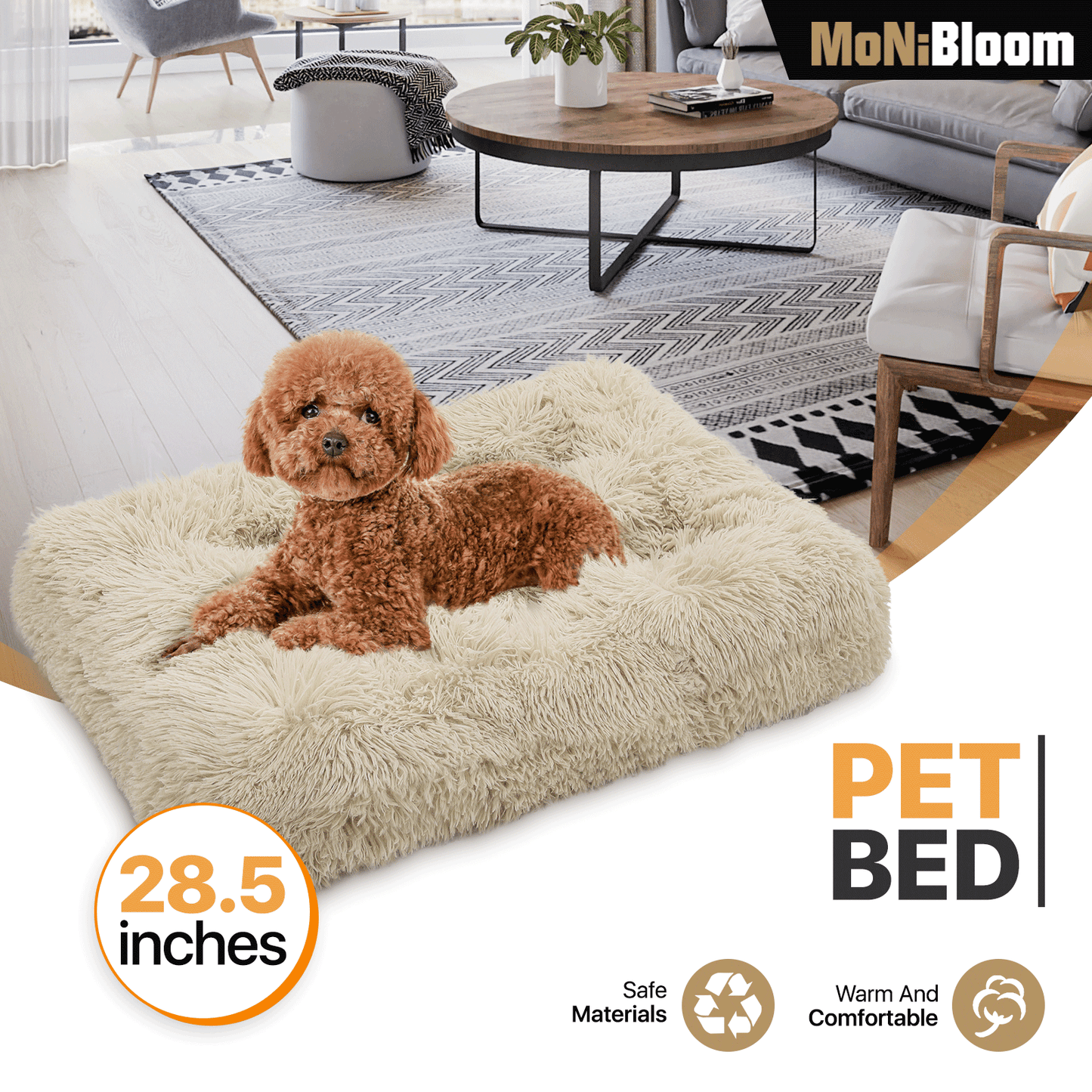 Pet Bed - Rectangle - 28.5'' Length - Long Plush - Machine Washable