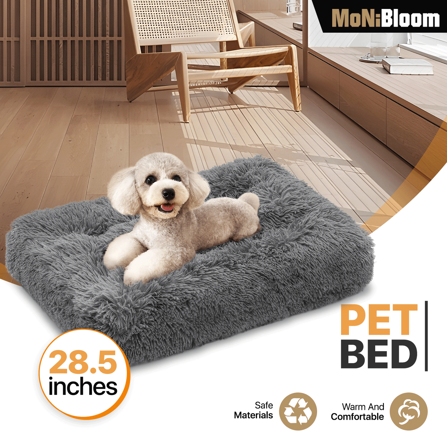 Pet Bed - Rectangle - 28.5'' Length - Long Plush - Machine Washable