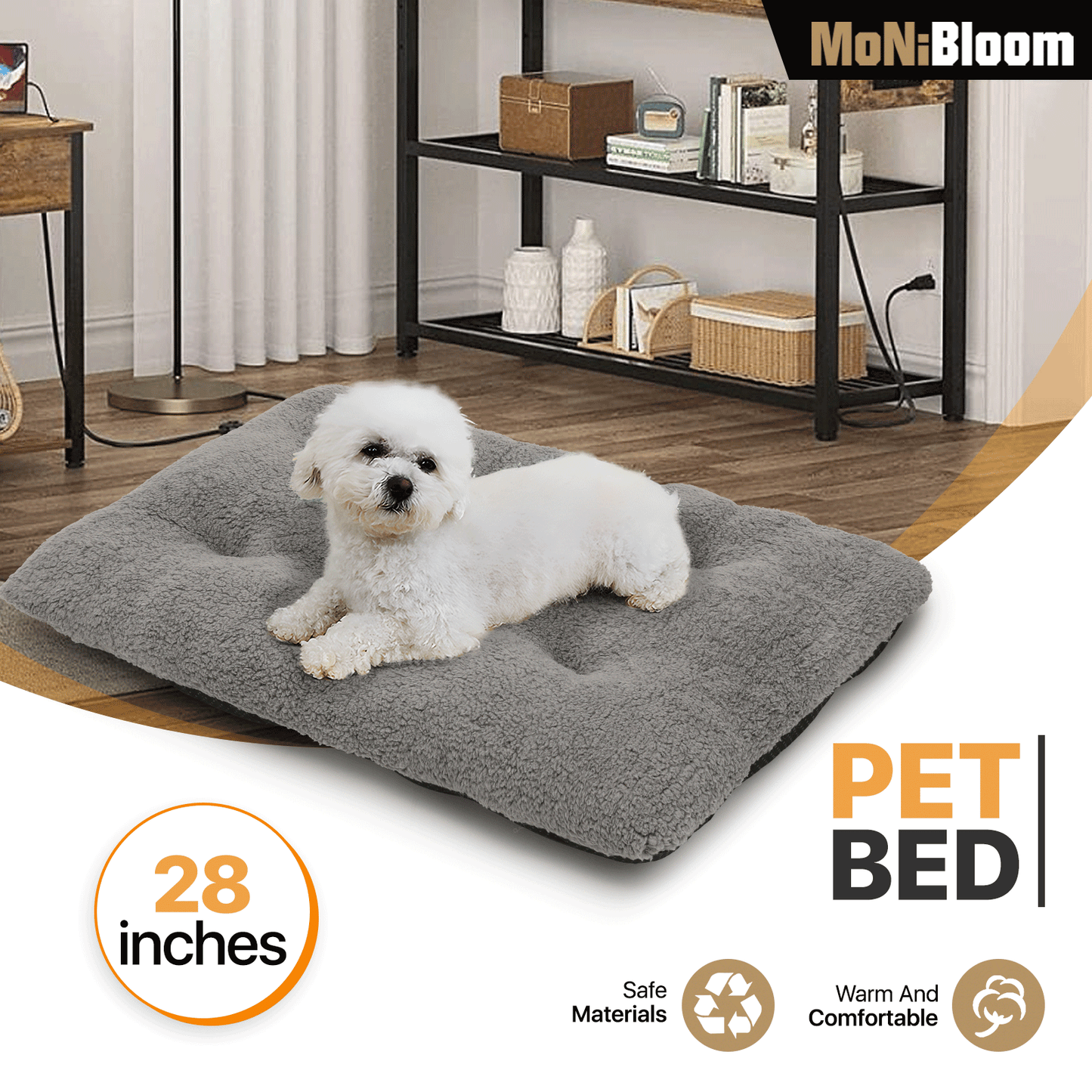 Pet Bed - Rectangle - 28'' Length - Short Plush - Machine Washable