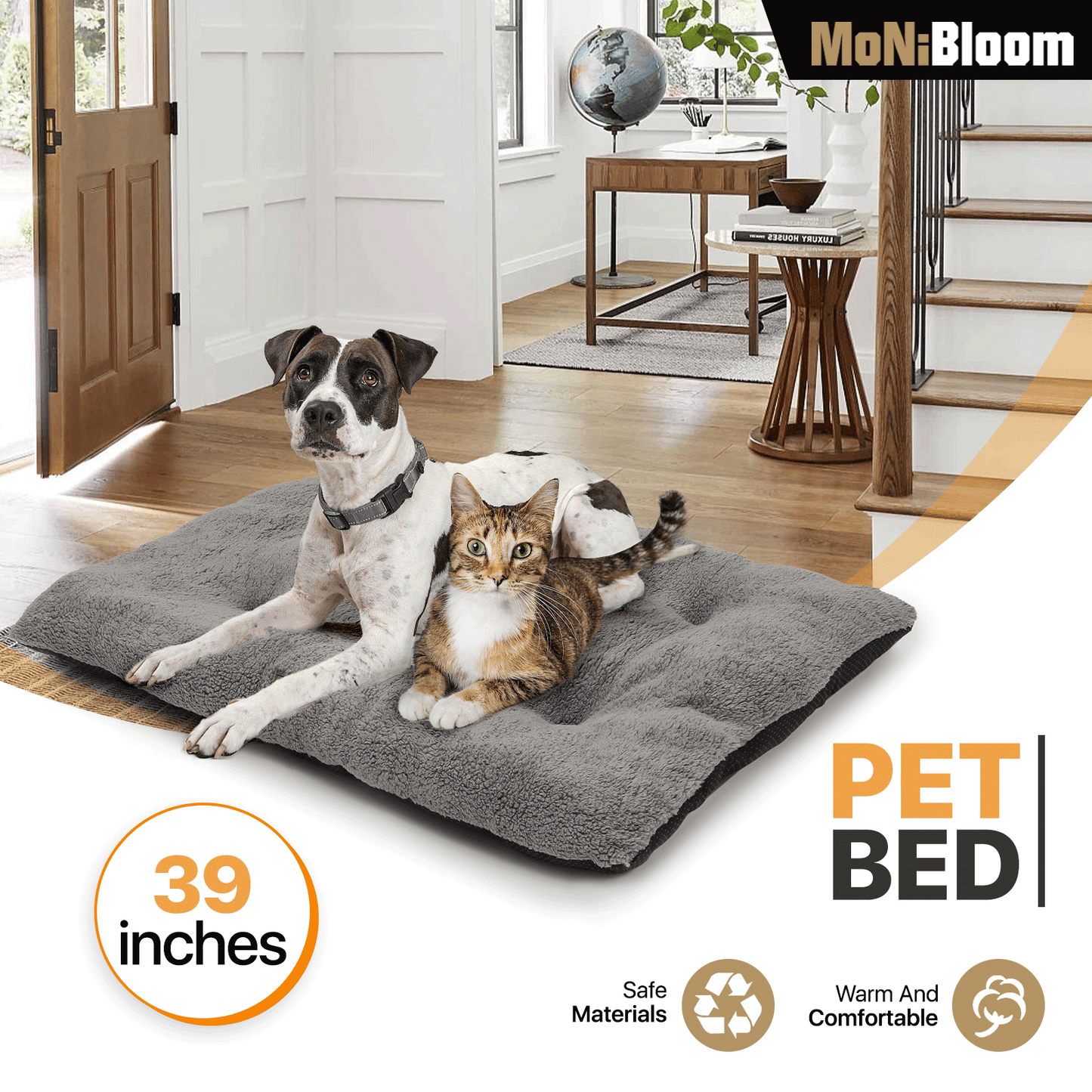 Pet Bed - Rectangle - 39'' Length - Short Plush - Machine Washable