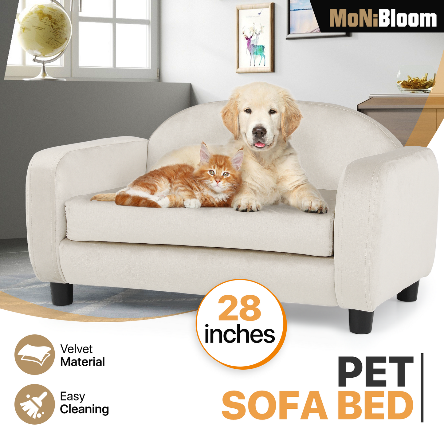 28" Length Pet Velvet Sofa Bed w/ Removable Washable Cushion