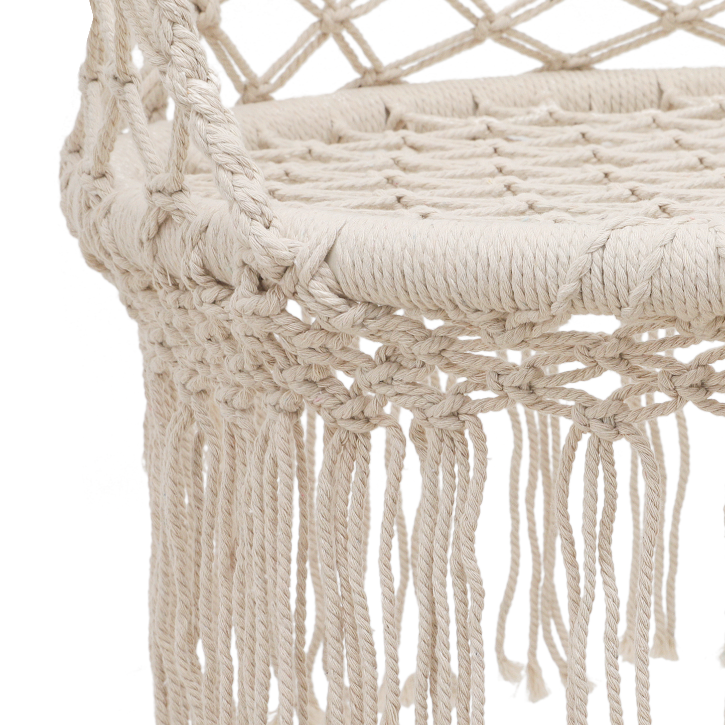 Round Macrame Hammock Hanging Chair - Cotton Cushion Seat