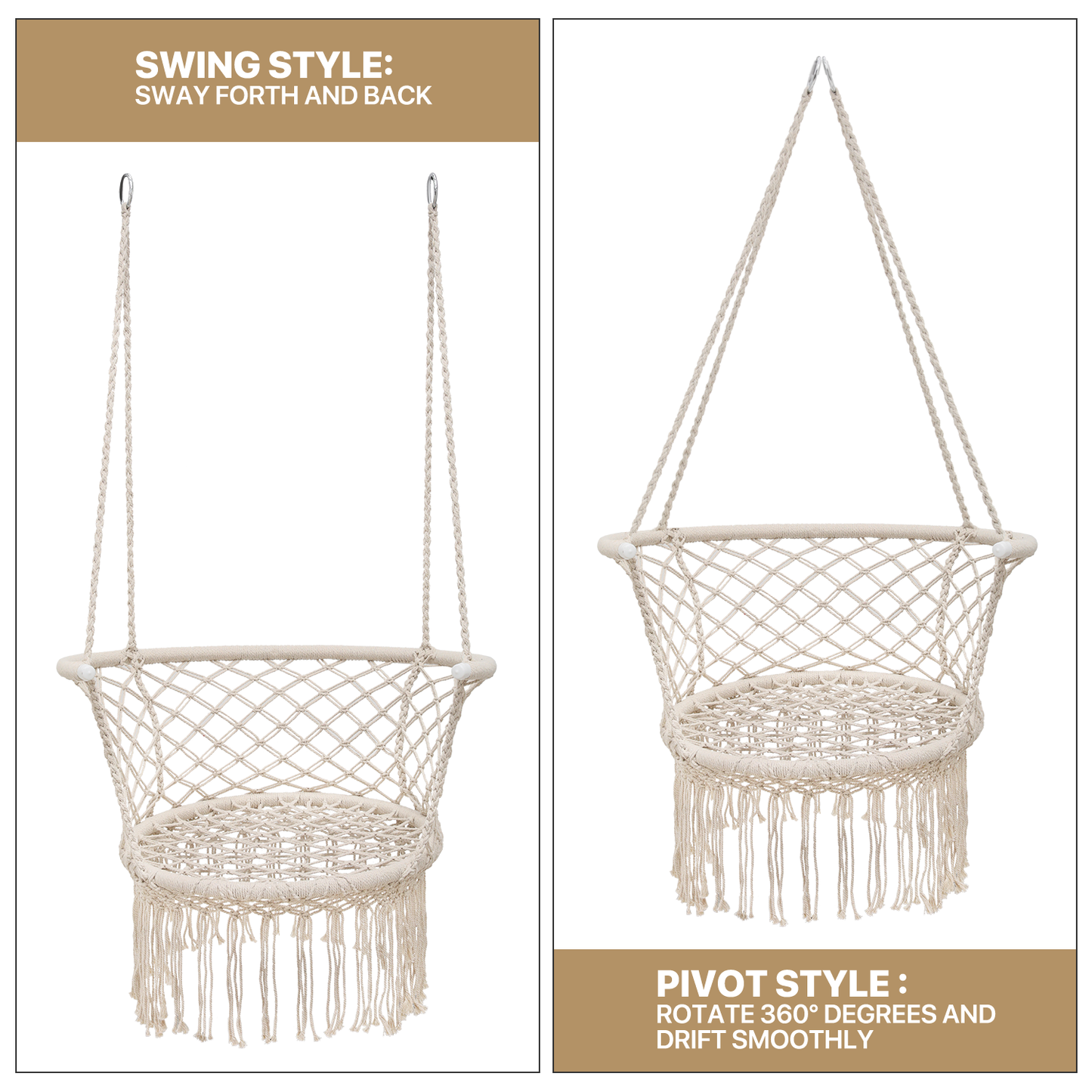 Round Macrame Hammock Hanging Chair - Cotton Cushion Seat
