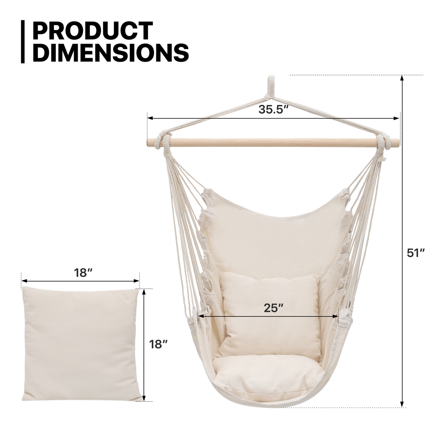 Hanging Rope Swing - Macrame Hammock Chair - Cushion Seat - With Side Pocket