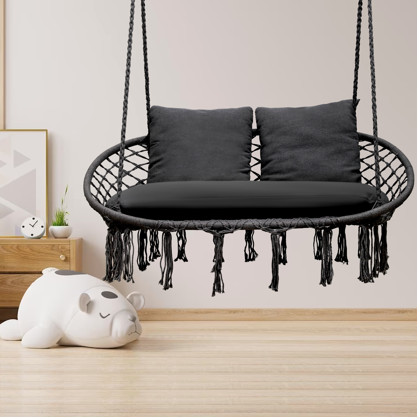LoveSeat Hammock Chair - Macrame Hanging Rope Swing - 700 lbs - with Tassels