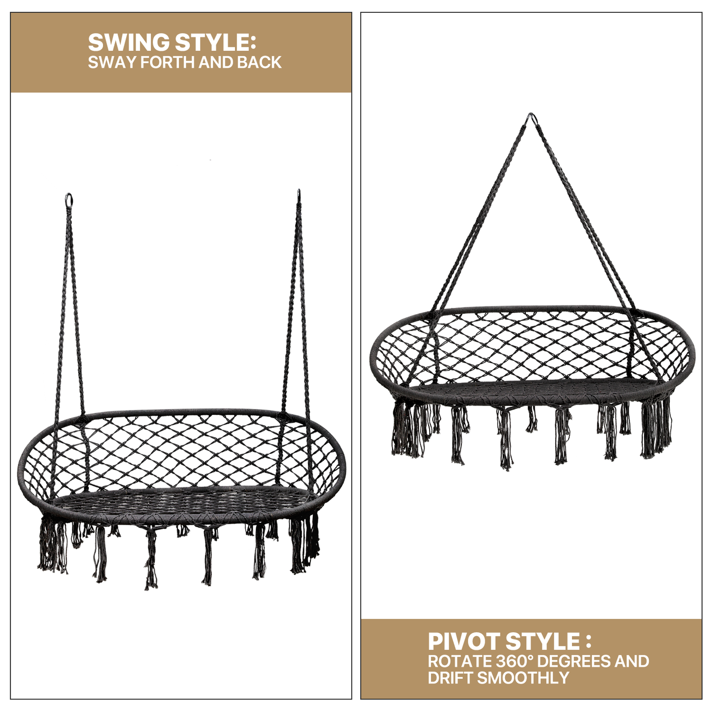 LoveSeat Hammock Chair - Macrame Hanging Rope Swing - 700 lbs - with Tassels