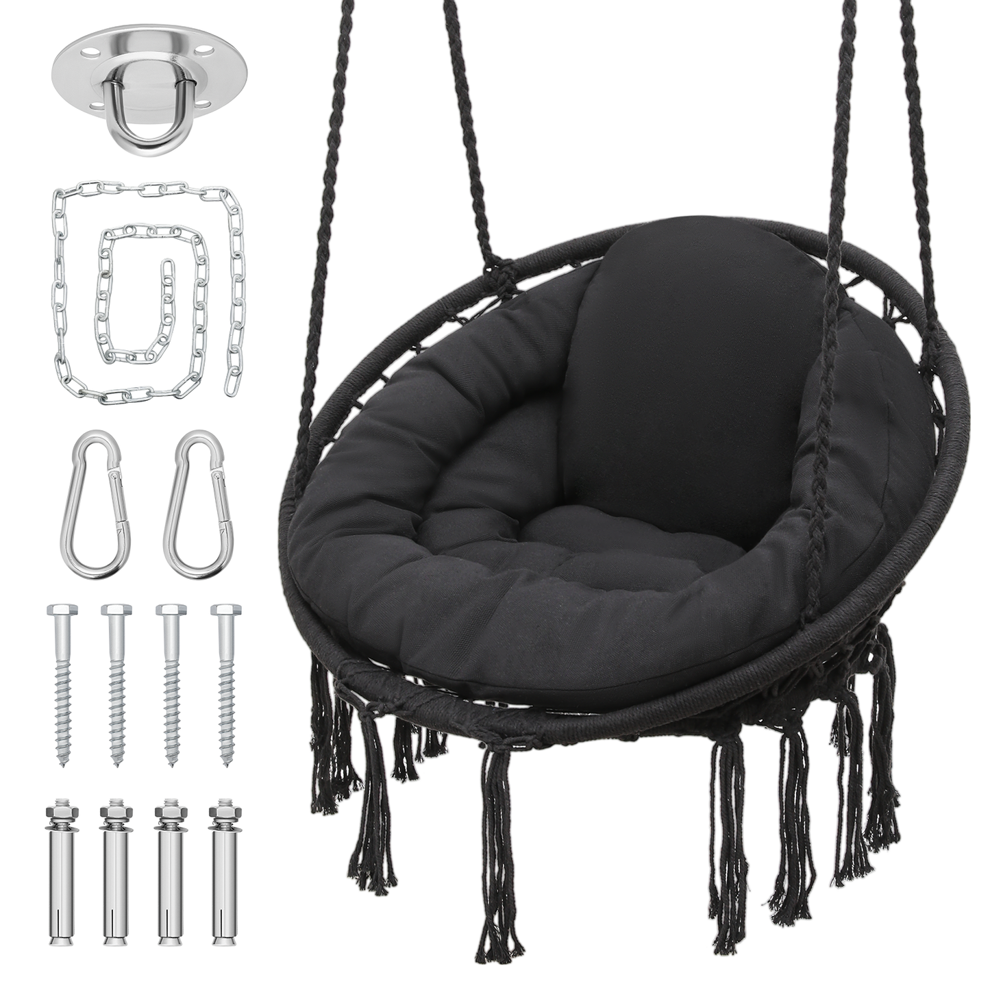 Hanging Cotton Rope Swing - Macrame Hammock Chair - Cushion Seat
