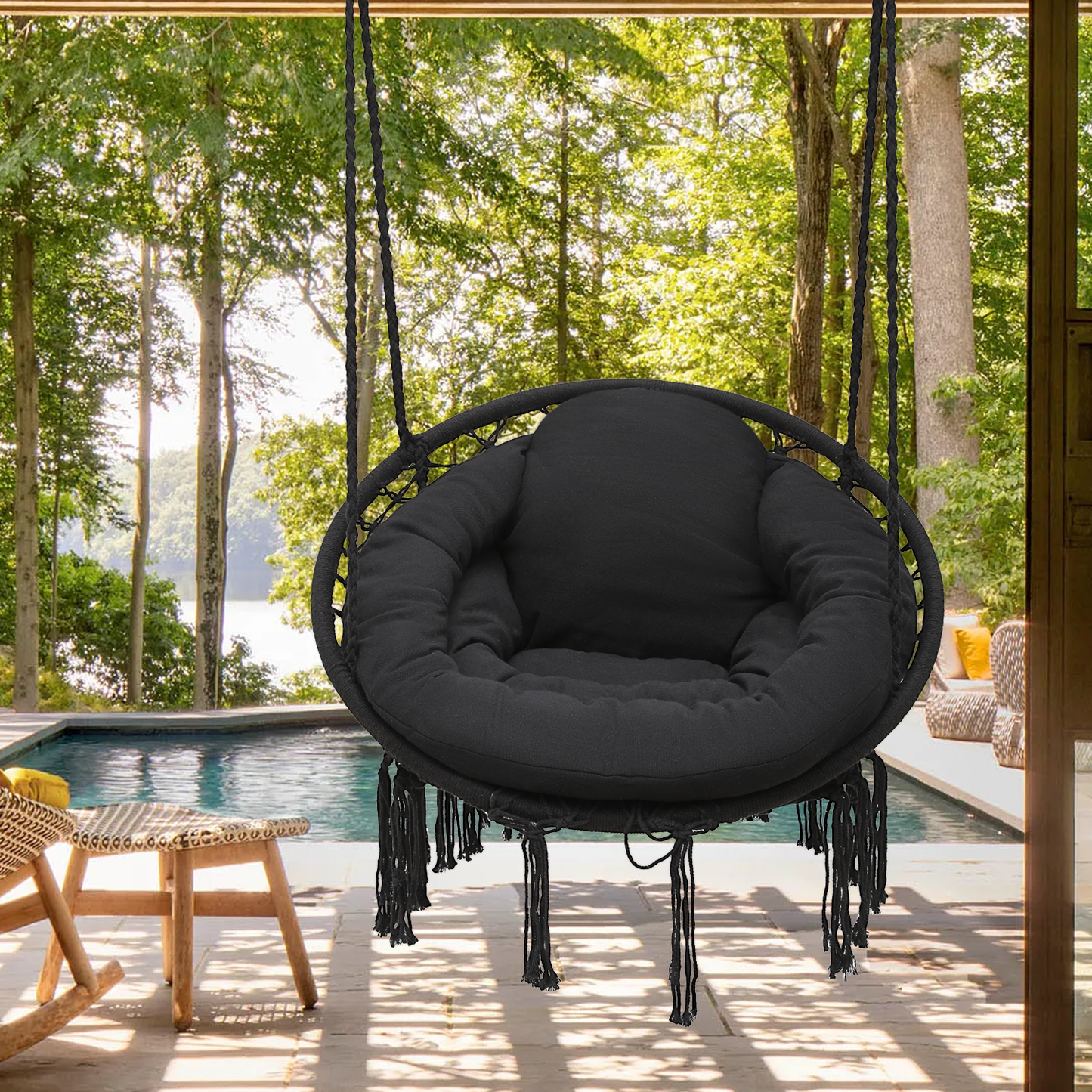 Hanging Cotton Rope Swing - Macrame Hammock Chair - Cushion Seat
