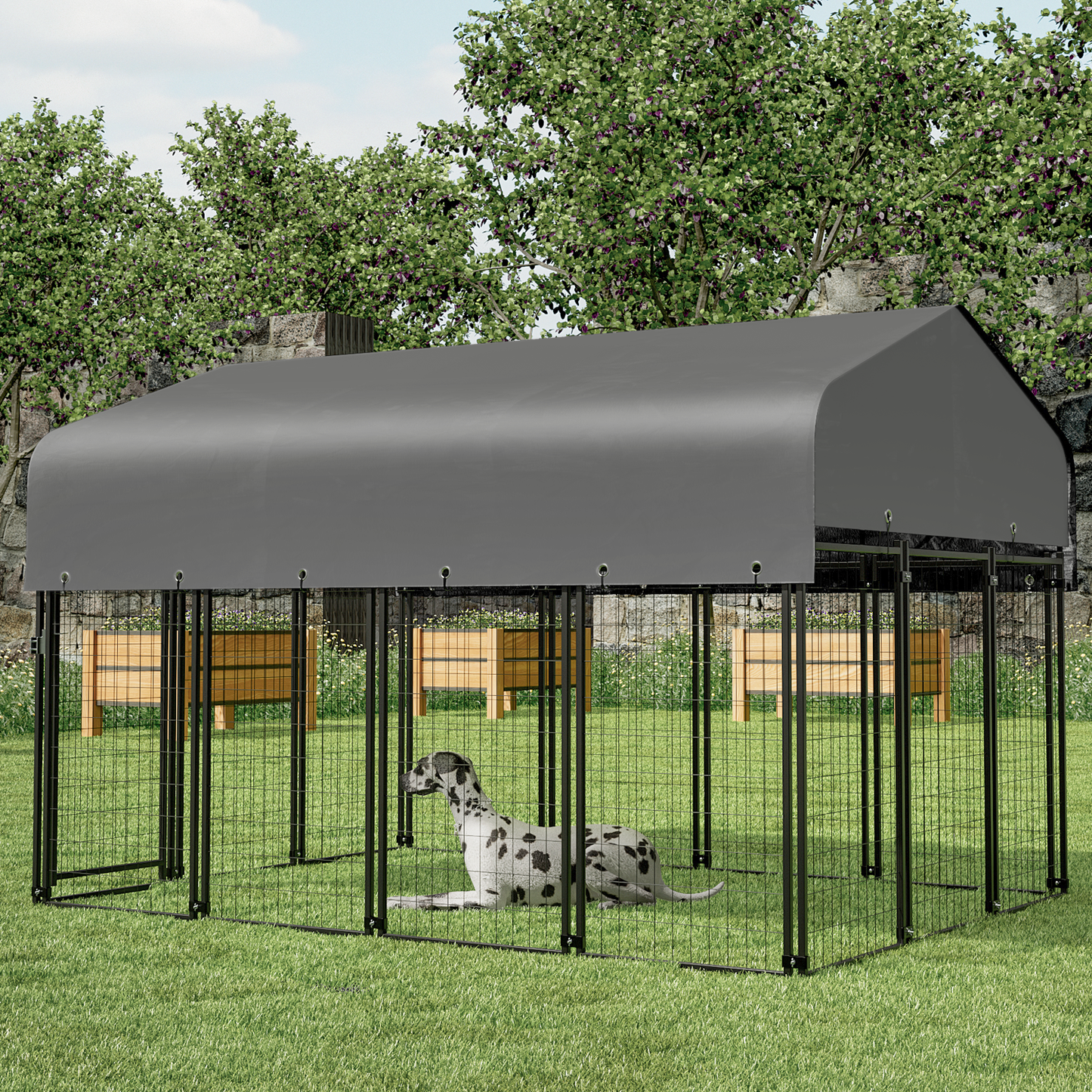 Yard Kennel - 108''Length w/ Roof Cover - Black