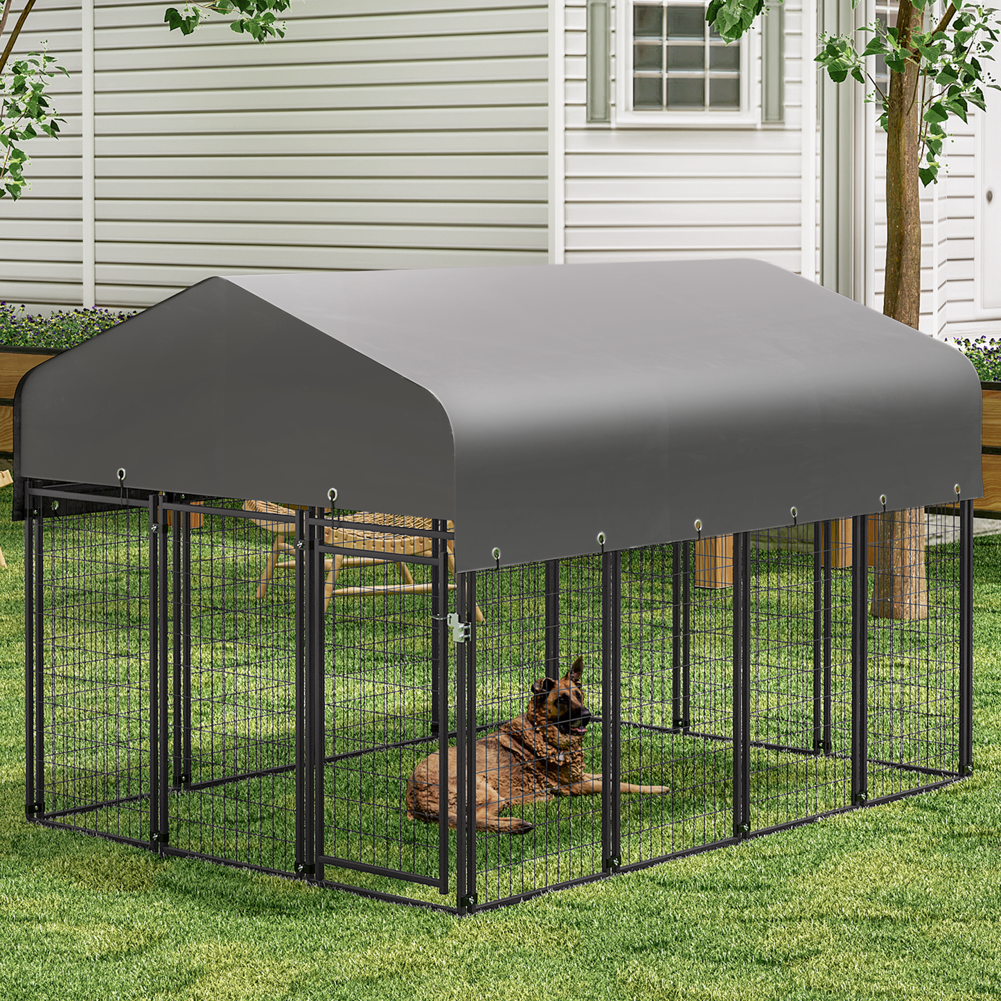 Yard Kennel - 108''Length w/ Roof Cover - Black