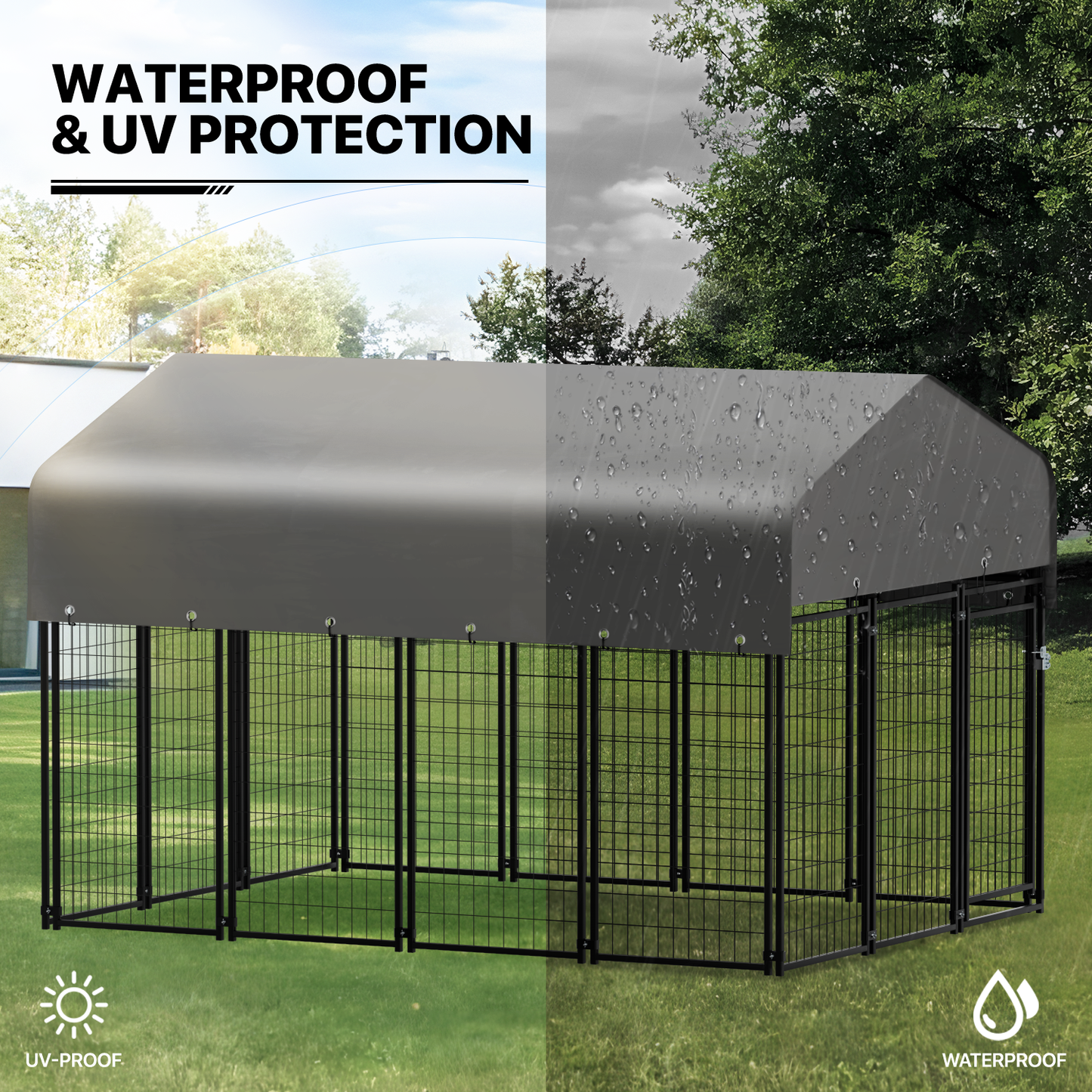 Yard Kennel - 108''Length w/ Roof Cover - Black