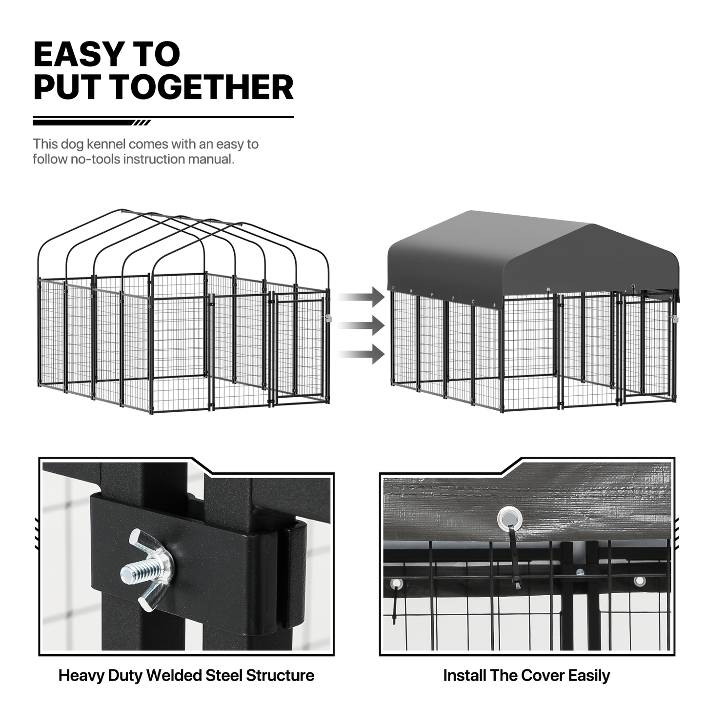Yard Kennel - 108''Length w/ Roof Cover - Black