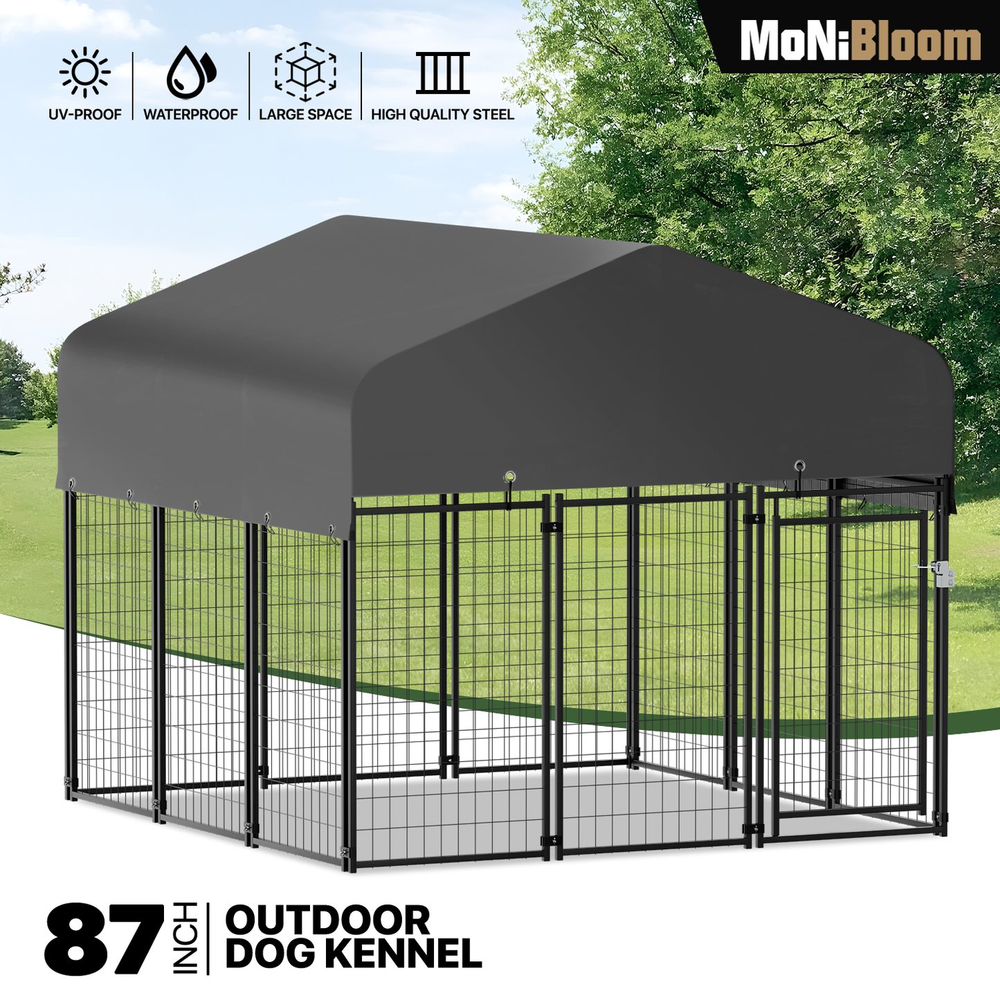 Yard Kennel - 87''Length w/ Roof Cover - Black
