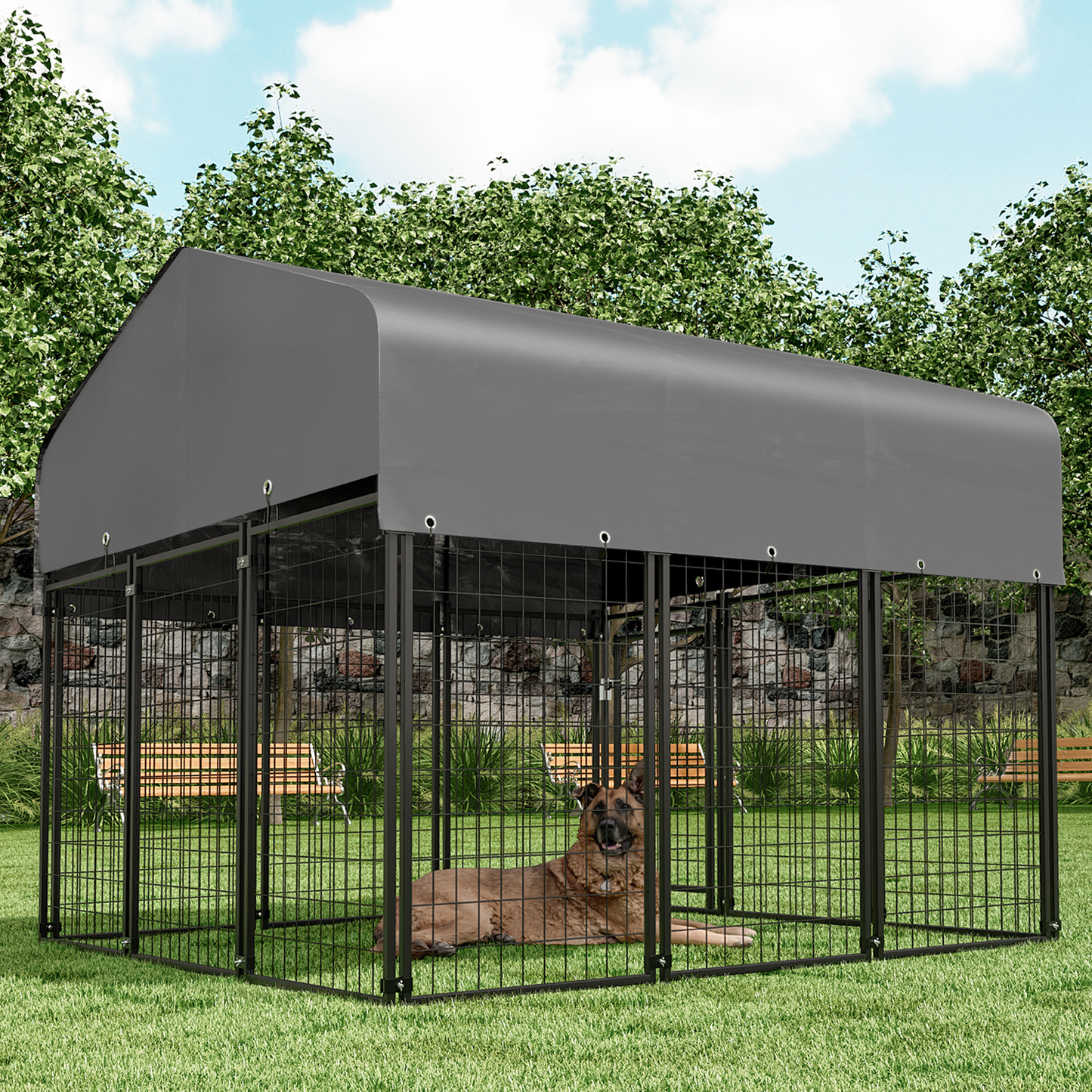 Yard Kennel - 87''Length w/ Roof Cover - Black