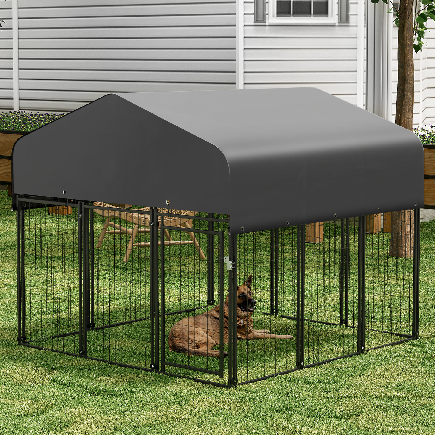 Yard Kennel - 87''Length w/ Roof Cover - Black