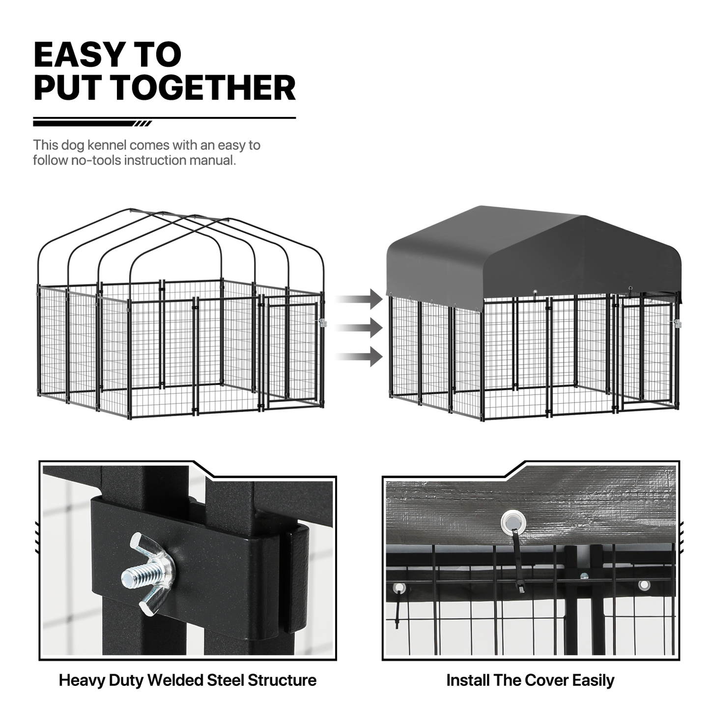 Yard Kennel - 87''Length w/ Roof Cover - Black