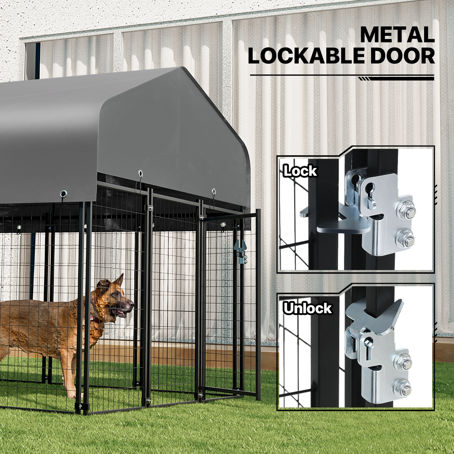 Yard Kennel - 87''Length w/ Roof Cover - Black