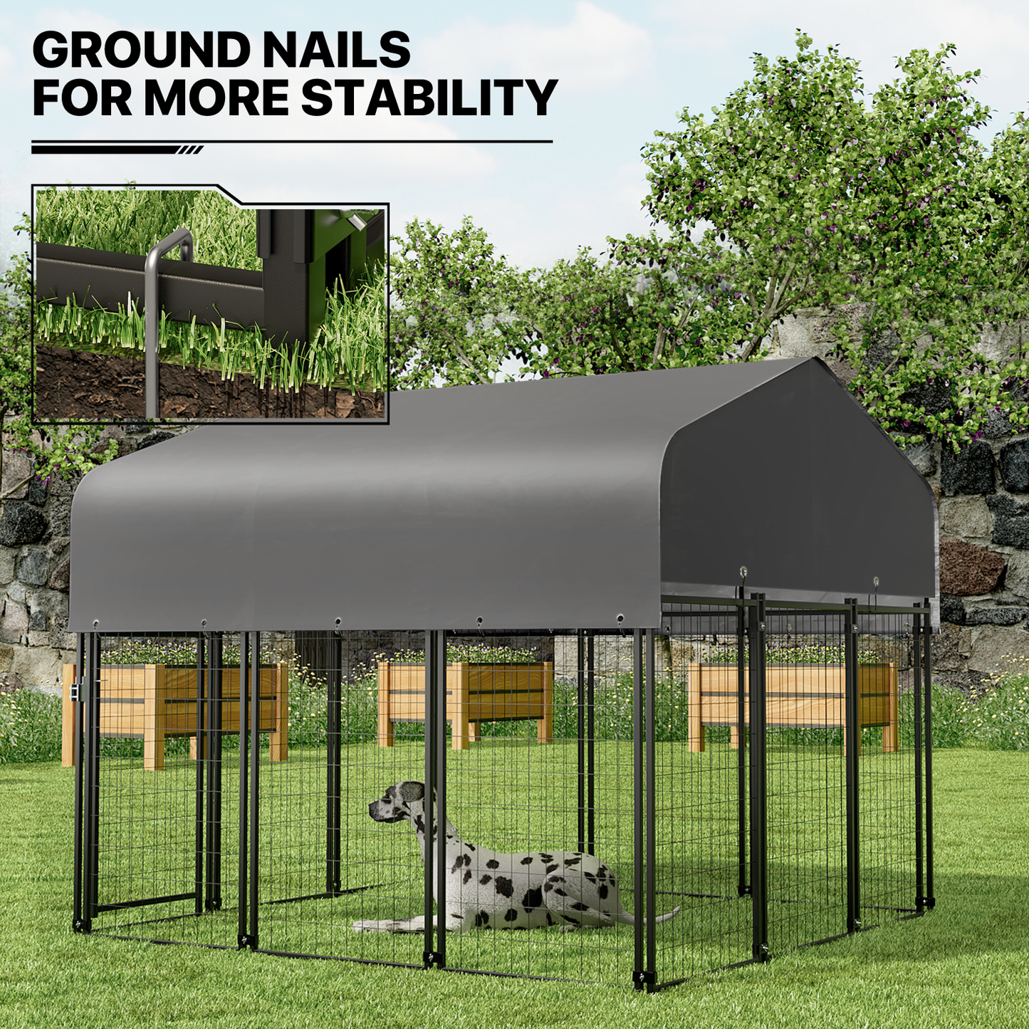 Yard Kennel - 87''Length w/ Roof Cover - Black