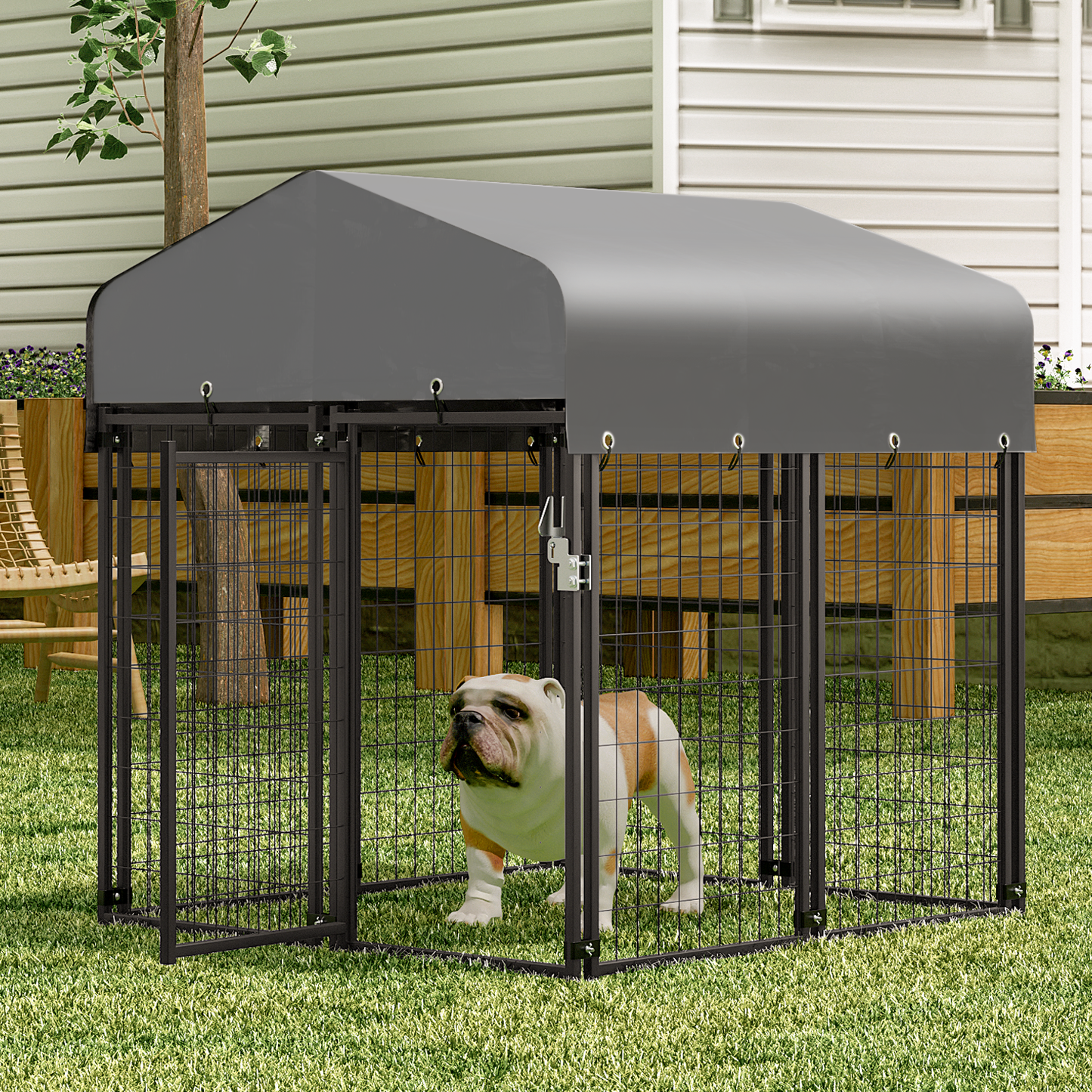 Yard Kennel - 51''Length w/ Roof Cover - Black