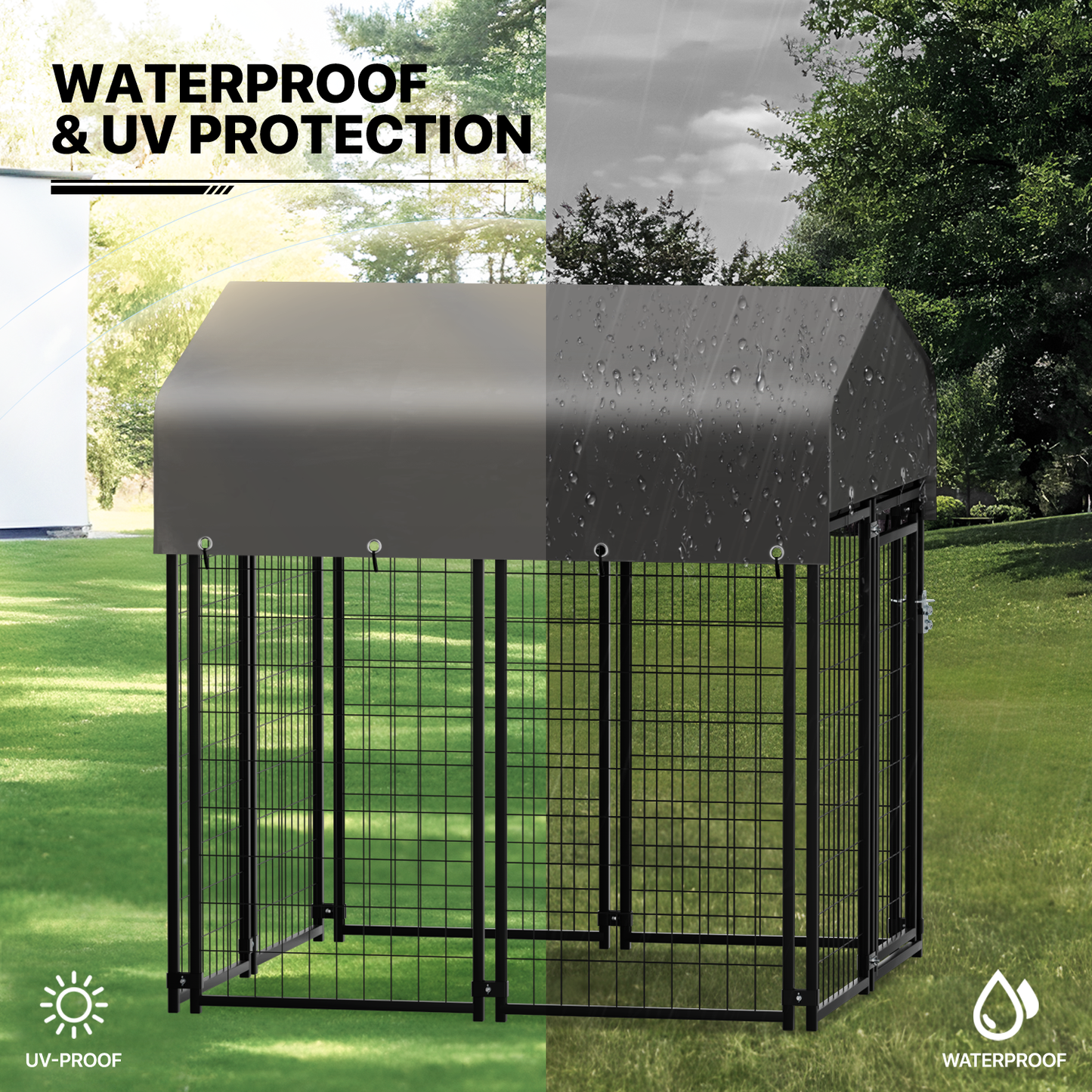 Yard Kennel - 51''Length w/ Roof Cover - Black