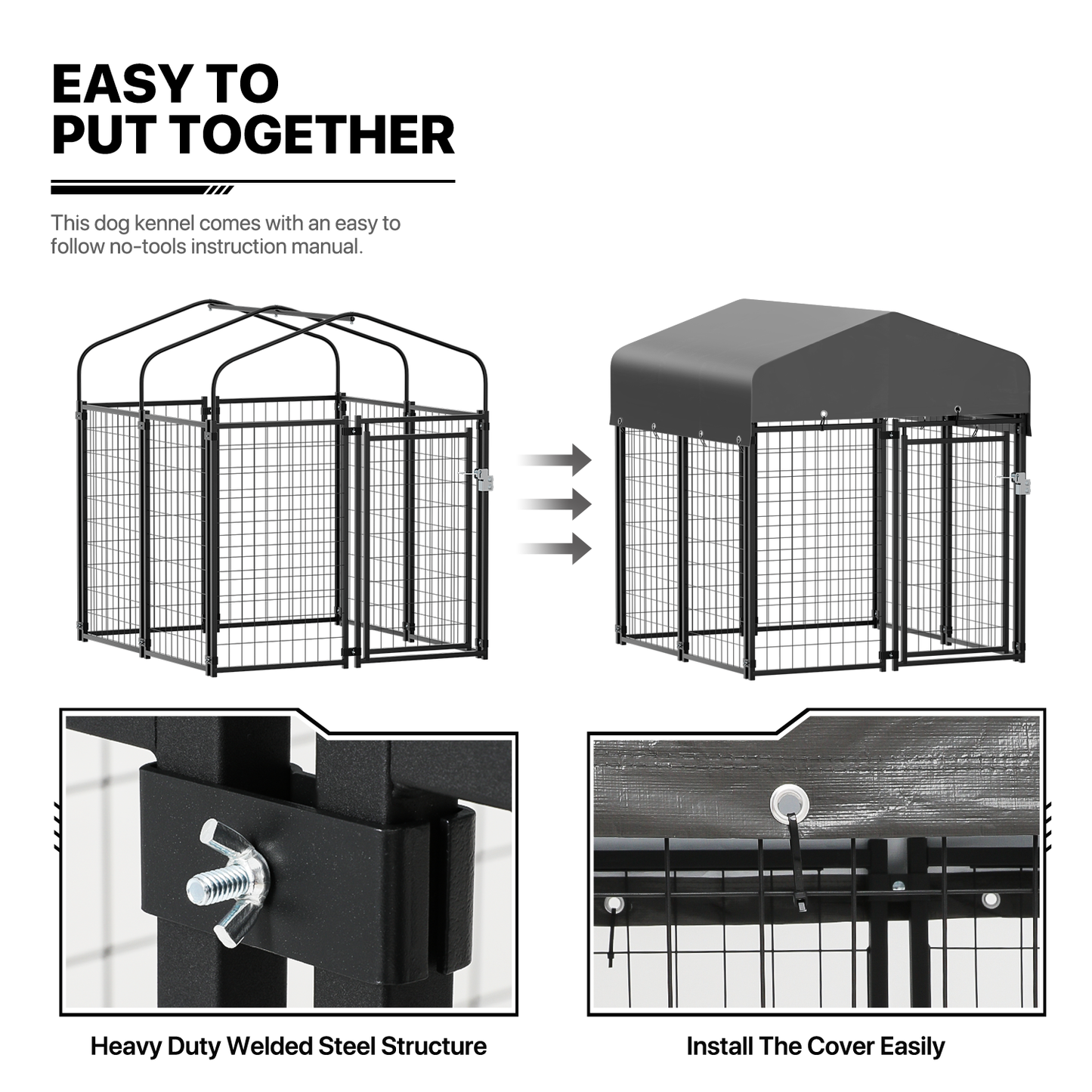 Yard Kennel - 51''Length w/ Roof Cover - Black