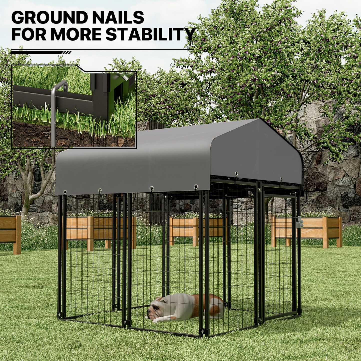 Yard Kennel - 51''Length w/ Roof Cover - Black