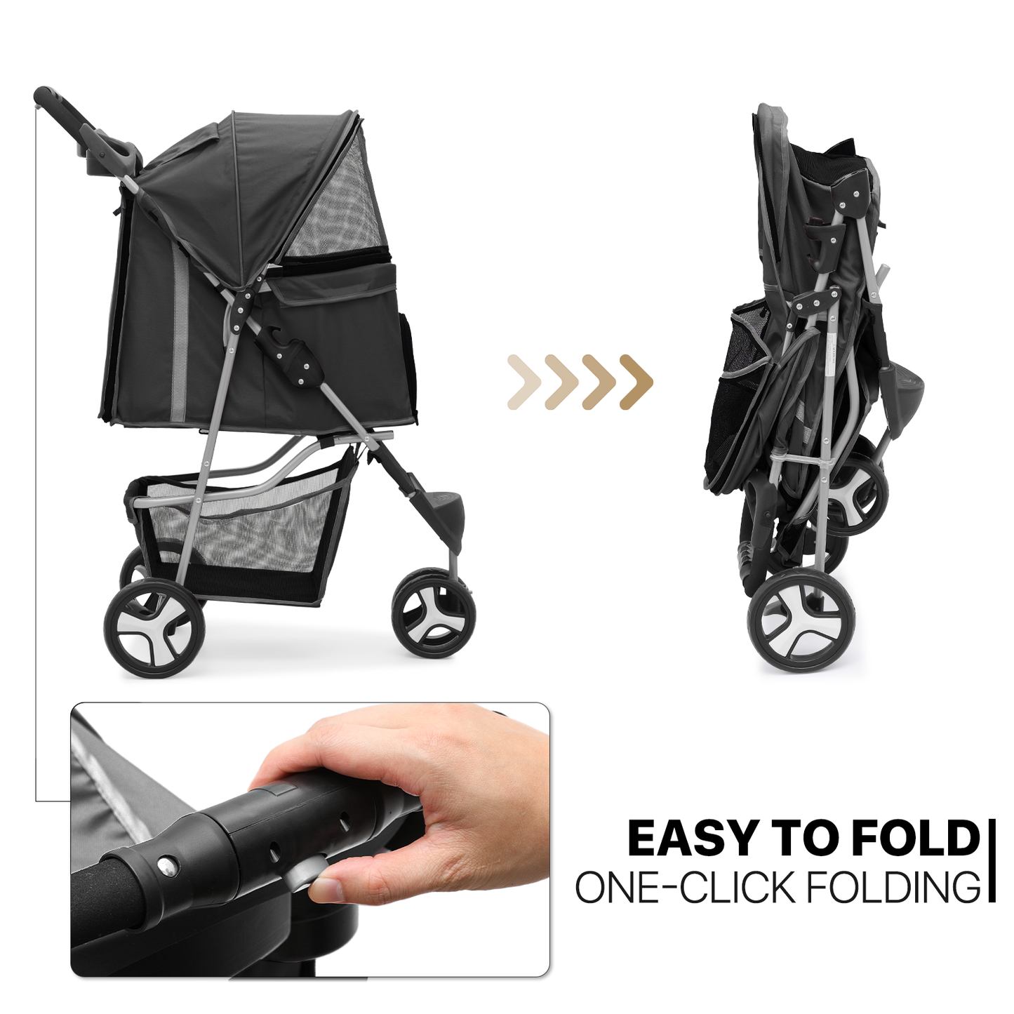 Pet Stroller - Adjustable Sunshade+Storage Basket