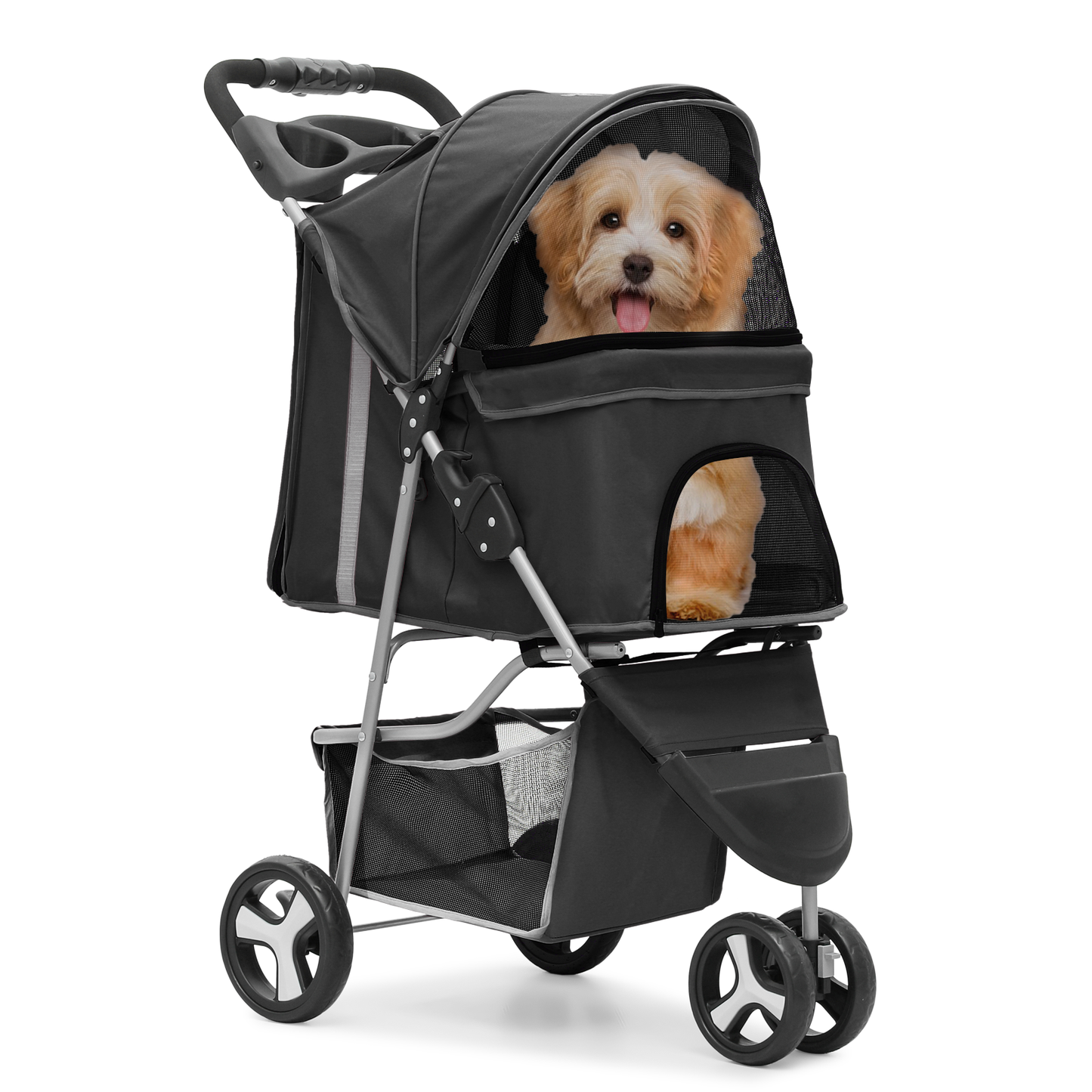 Pet Stroller - Adjustable Sunshade+Storage Basket