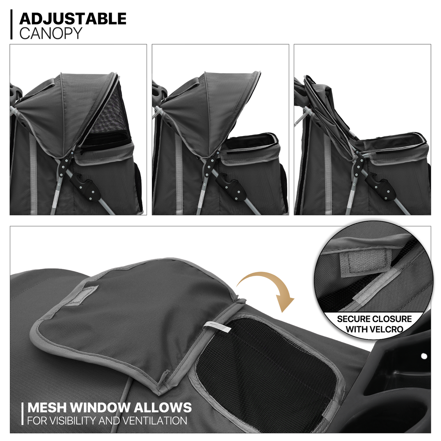 Pet Stroller - Adjustable Sunshade+Storage Basket