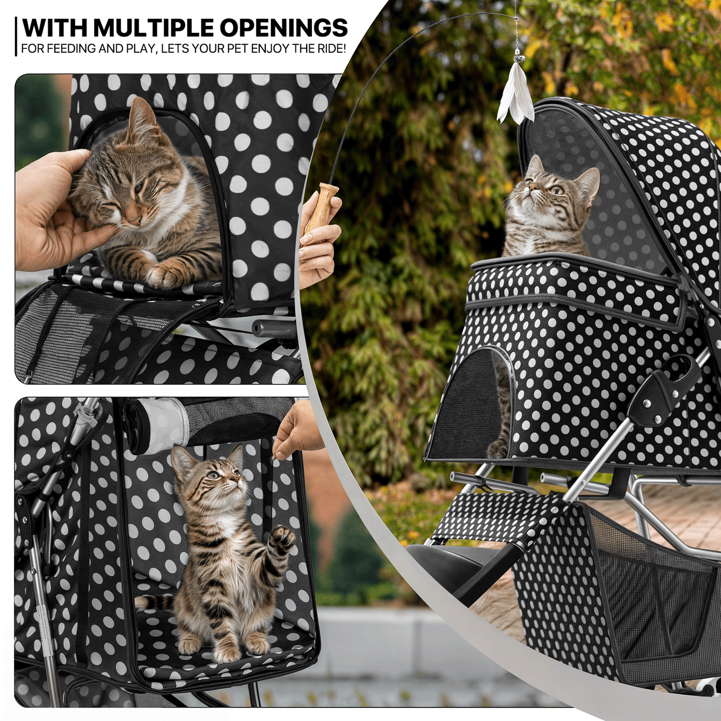 Pet Stroller 33 lbs Capacity - w/ Weatherproof Cover, Cup Holders & Undercarriage Baske - 3 Wheels