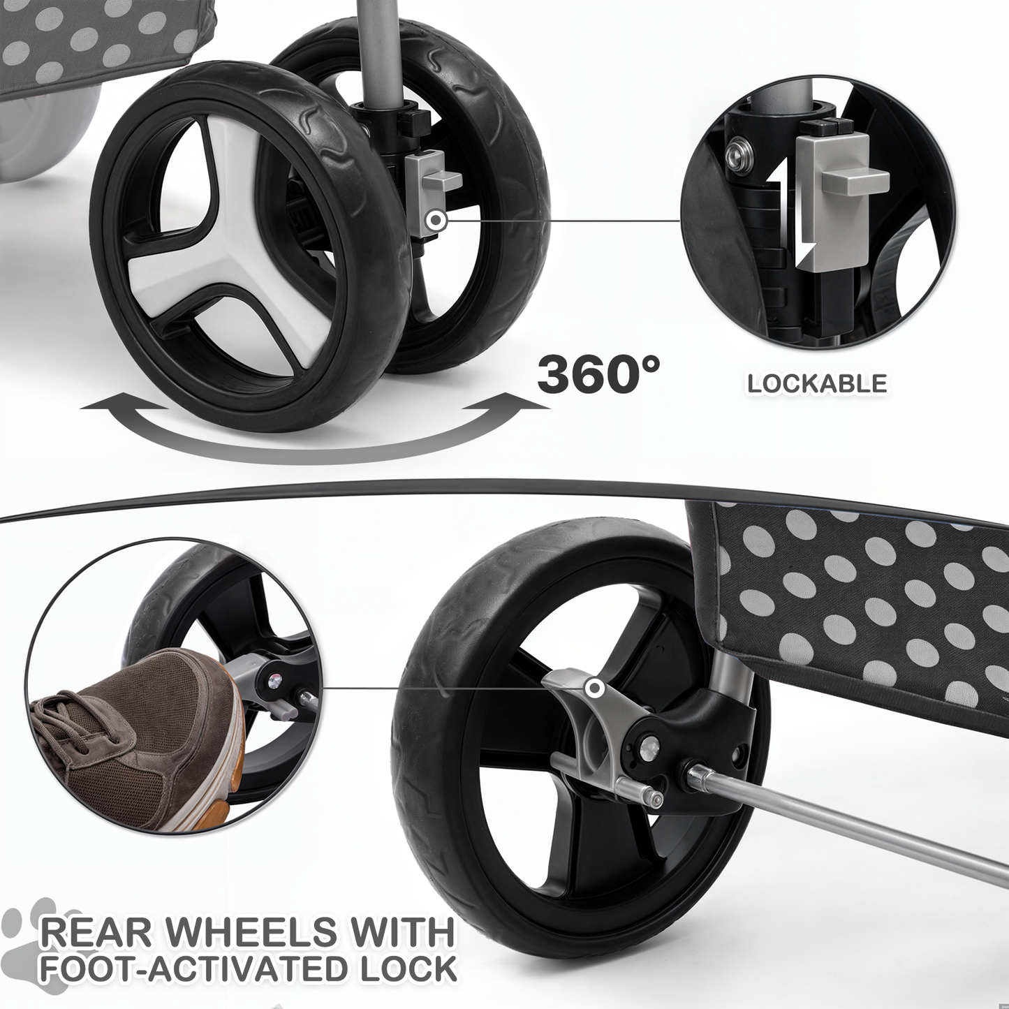 Pet Stroller 33 lbs Capacity - w/ Weatherproof Cover, Cup Holders & Undercarriage Baske - 3 Wheels