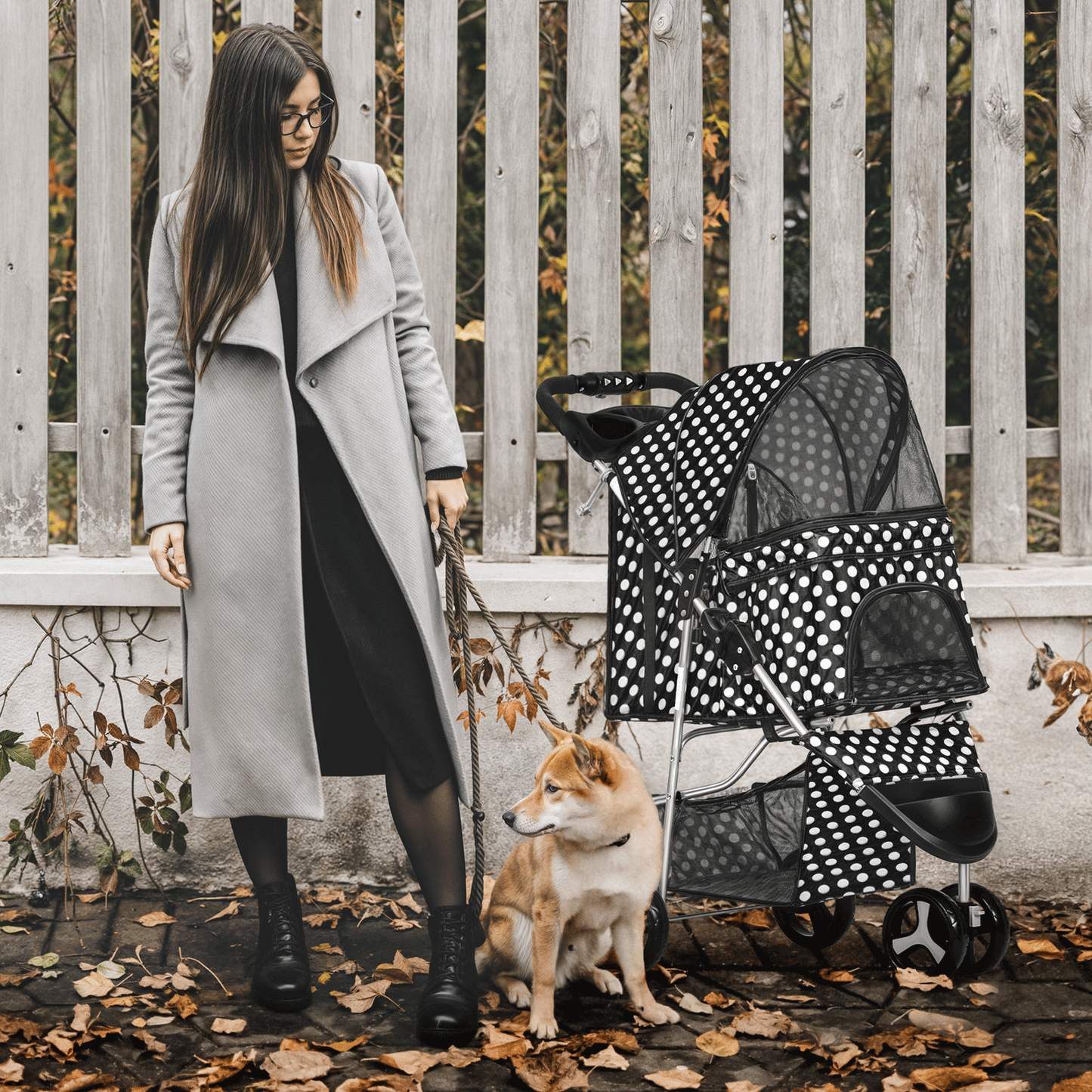 Pet Stroller 33 lbs Capacity - w/ Weatherproof Cover, Cup Holders & Undercarriage Baske - 3 Wheels