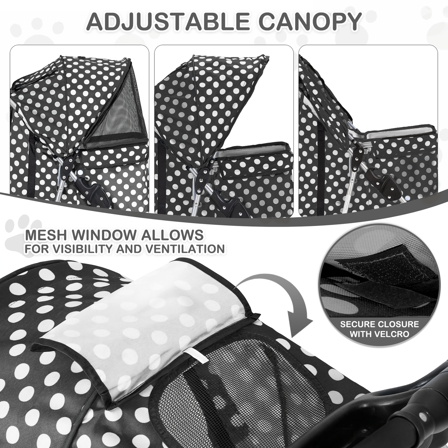 Pet Stroller 33 lbs Capacity - w/ Weatherproof Cover, Cup Holders & Undercarriage Baske - 3 Wheels