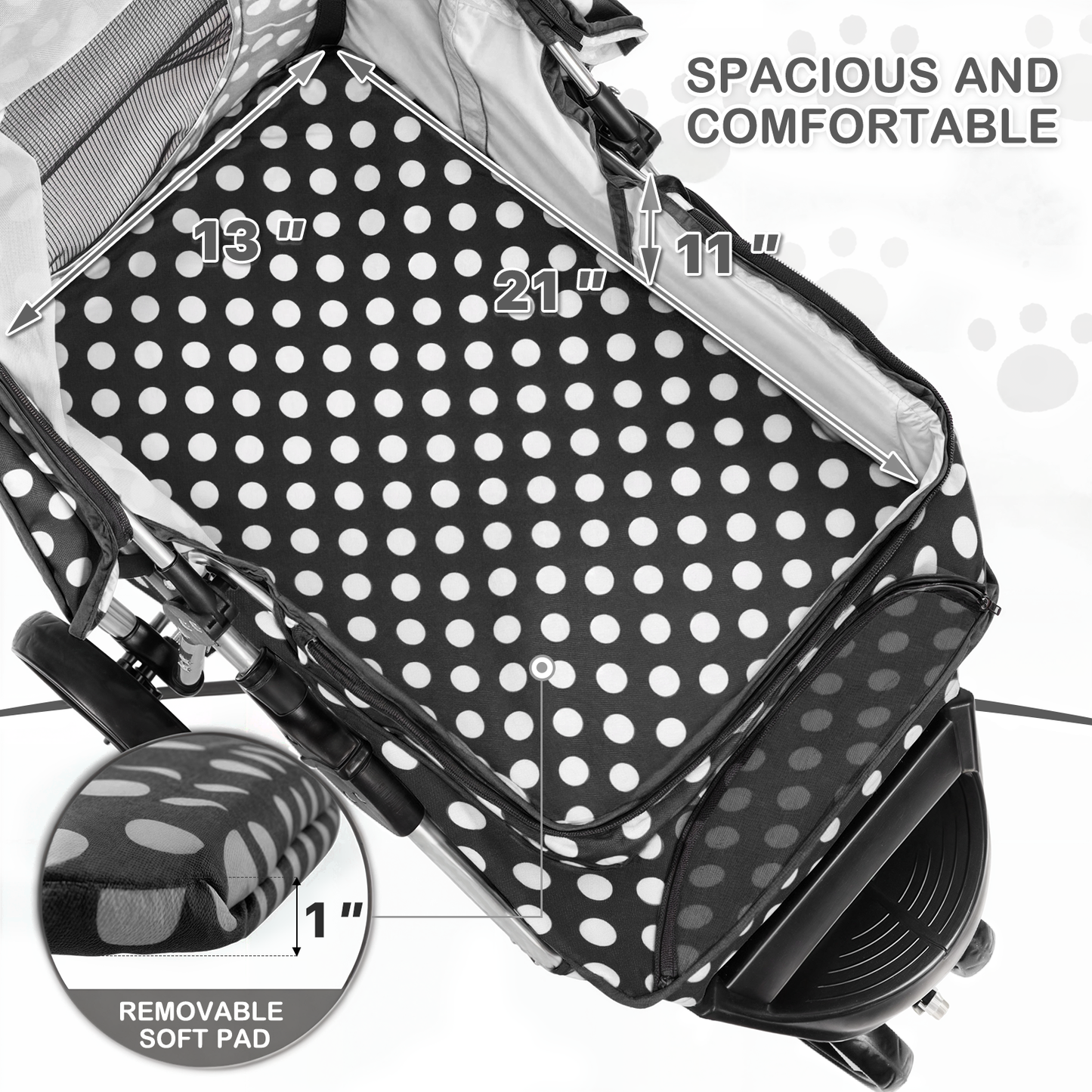Pet Stroller 33 lbs Capacity - w/ Weatherproof Cover, Cup Holders & Undercarriage Baske - 3 Wheels
