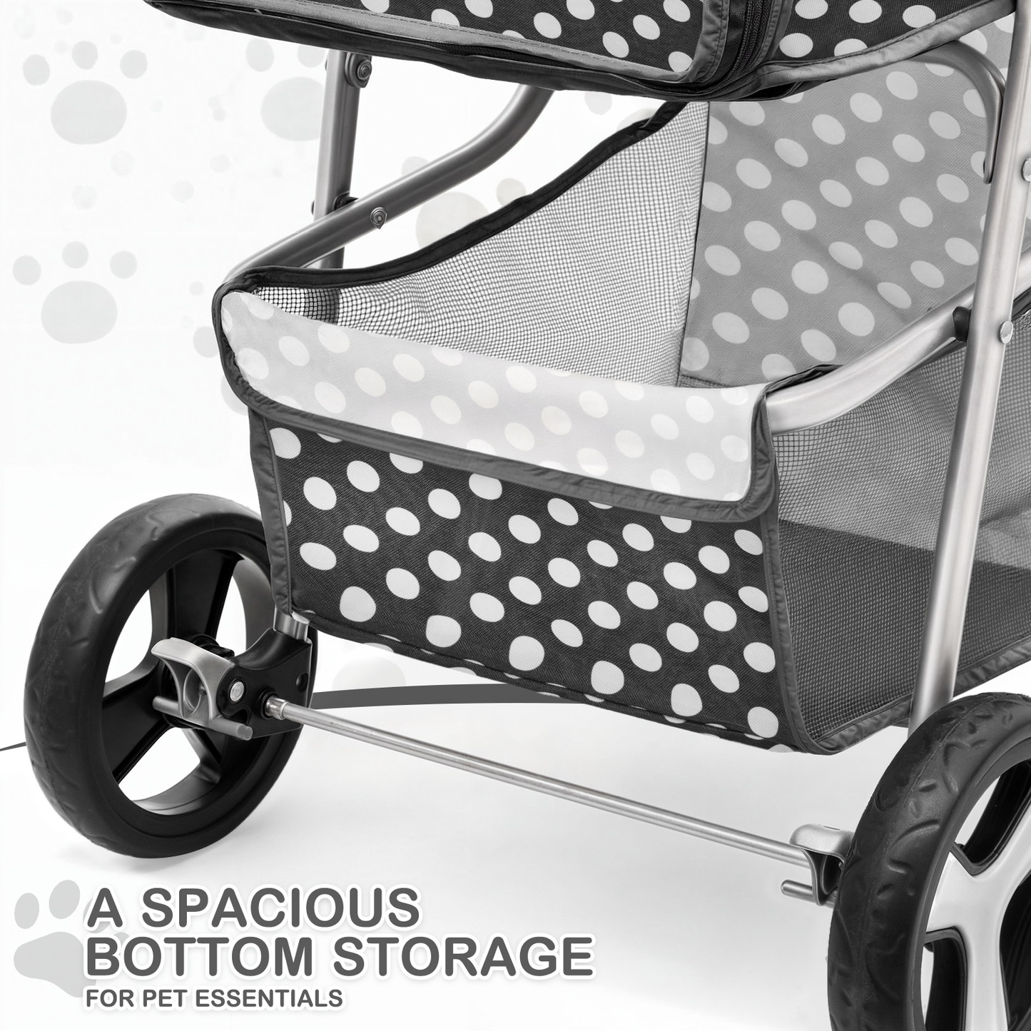 Pet Stroller 33 lbs Capacity - w/ Weatherproof Cover, Cup Holders & Undercarriage Baske - 3 Wheels