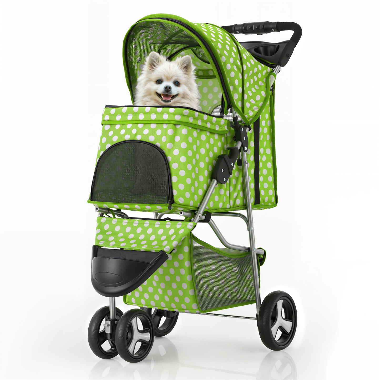 Pet Stroller 33 lbs Capacity - w/ Weatherproof Cover, Cup Holders & Undercarriage Baske - 3 Wheels