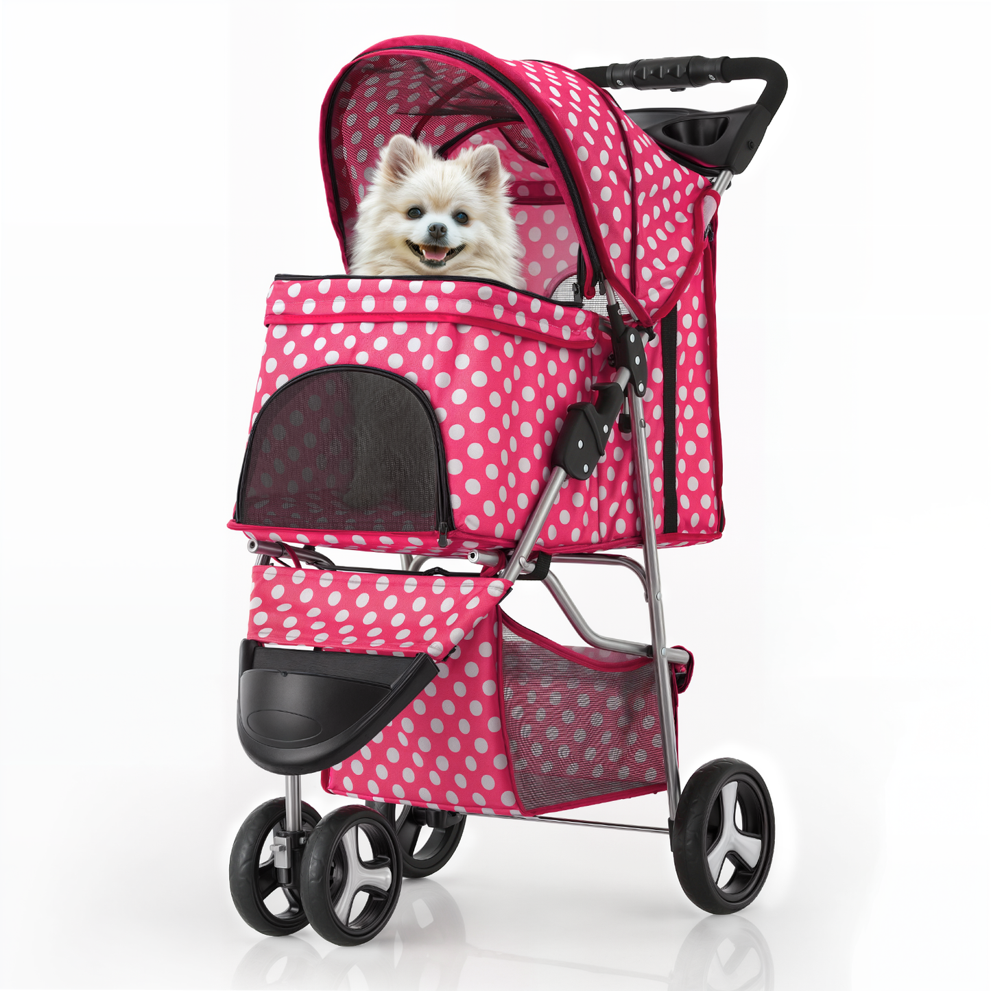 Pet Stroller 33 lbs Capacity - w/ Weatherproof Cover, Cup Holders & Undercarriage Baske - 3 Wheels