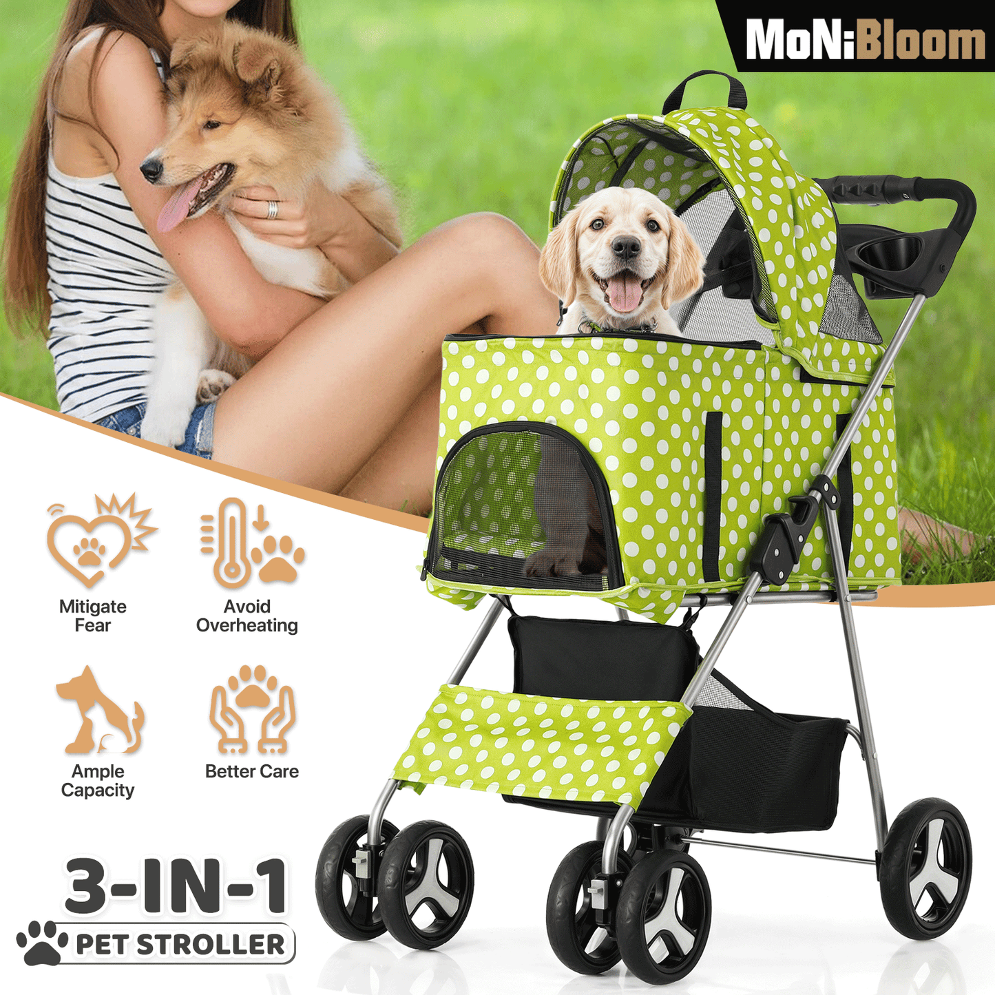 4 Wheels Pet Stroller - 28*19*38 inch - Detachable Basket