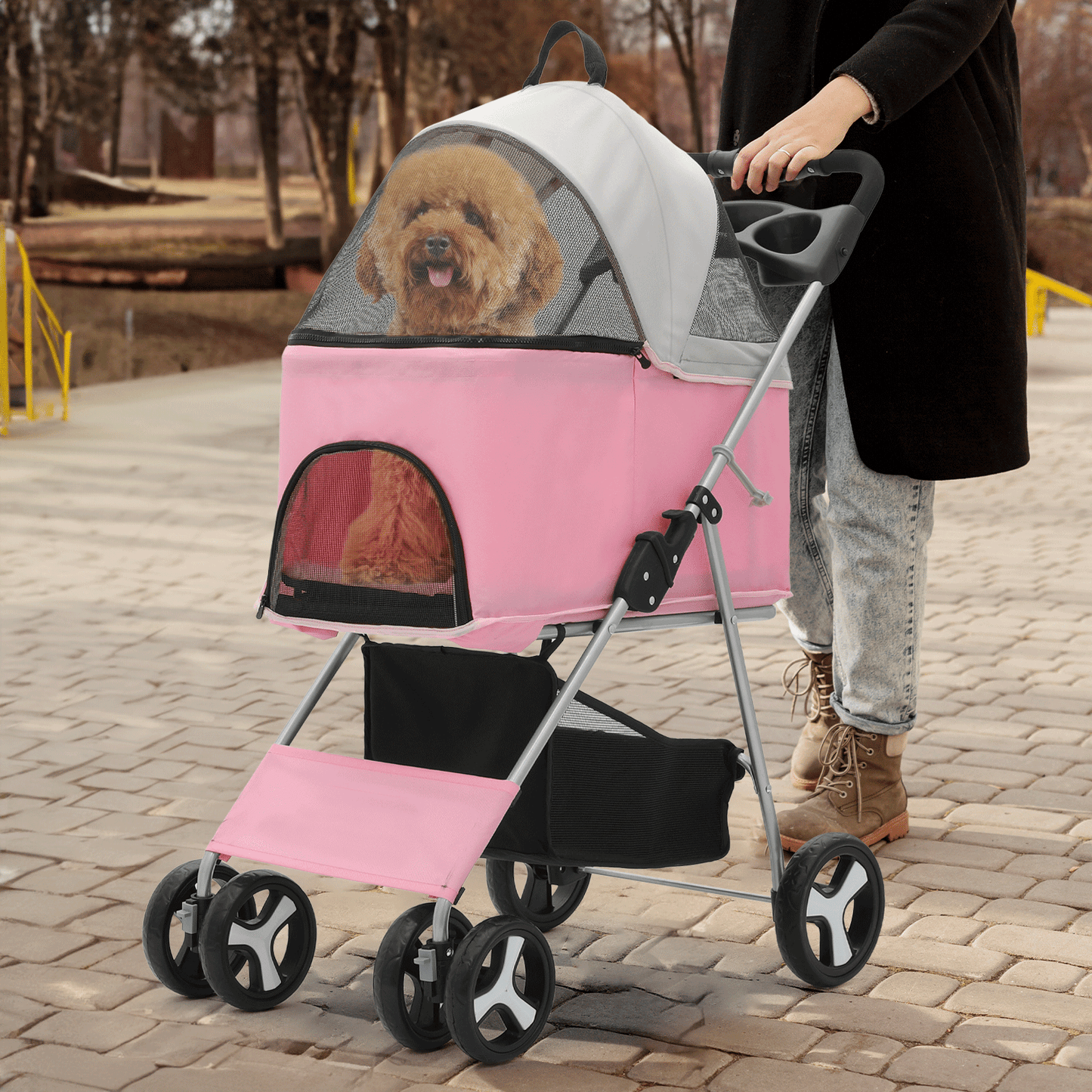 4 Wheels Pet Stroller - 28*19*38 inch - Detachable Basket