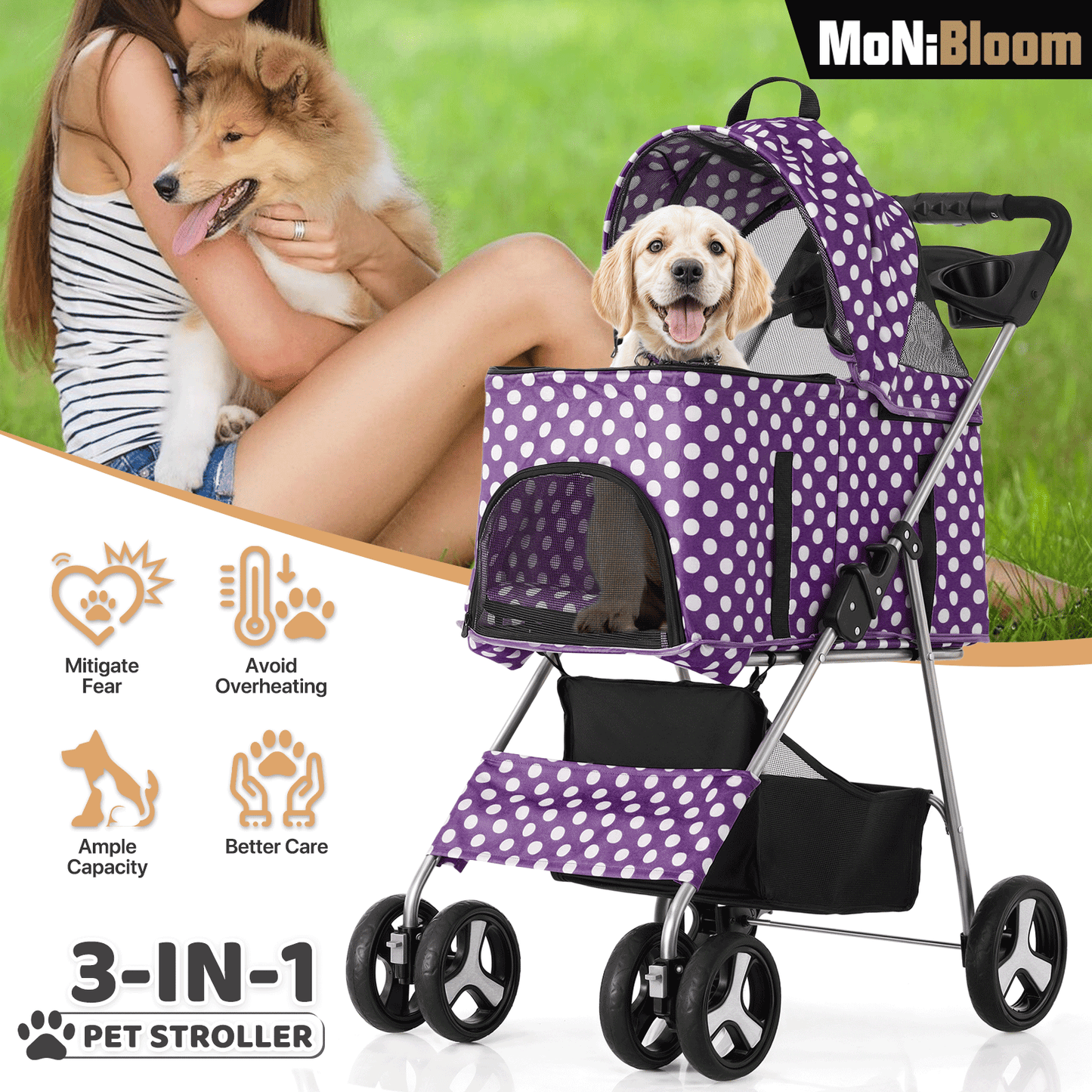 4 Wheels Pet Stroller - 28*19*38 inch - Detachable Basket
