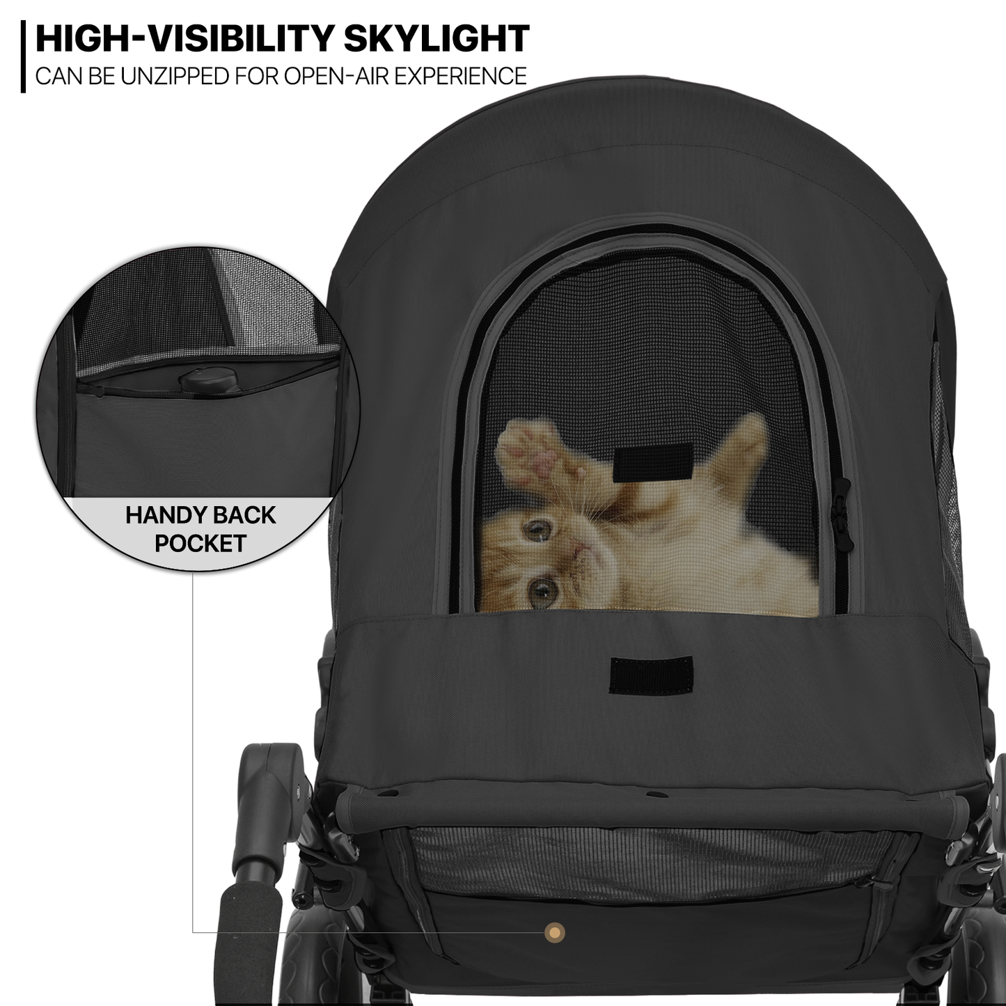3 Wheels Pet Stroller - 41*23*39.5 inch - Angle Adjustable Handlebar