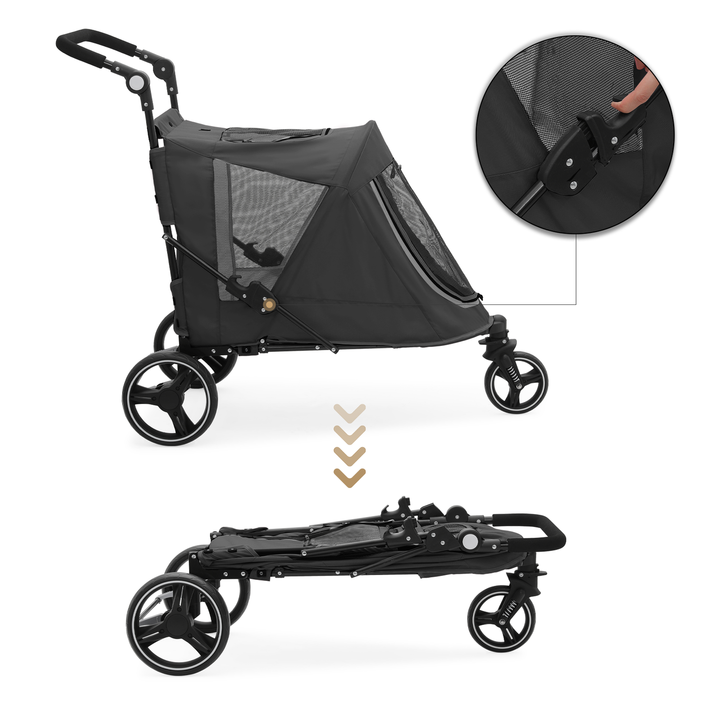 3 Wheels Pet Stroller - 41*23*39.5 inch - Angle Adjustable Handlebar
