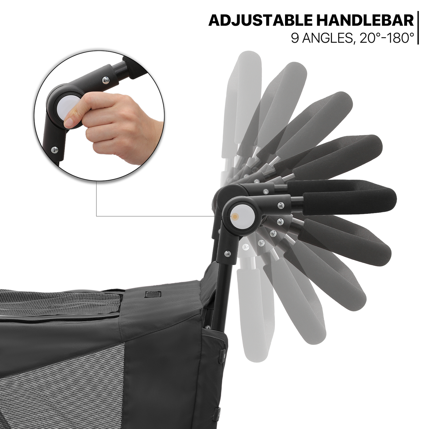 3 Wheels Pet Stroller - 41*23*39.5 inch - Angle Adjustable Handlebar