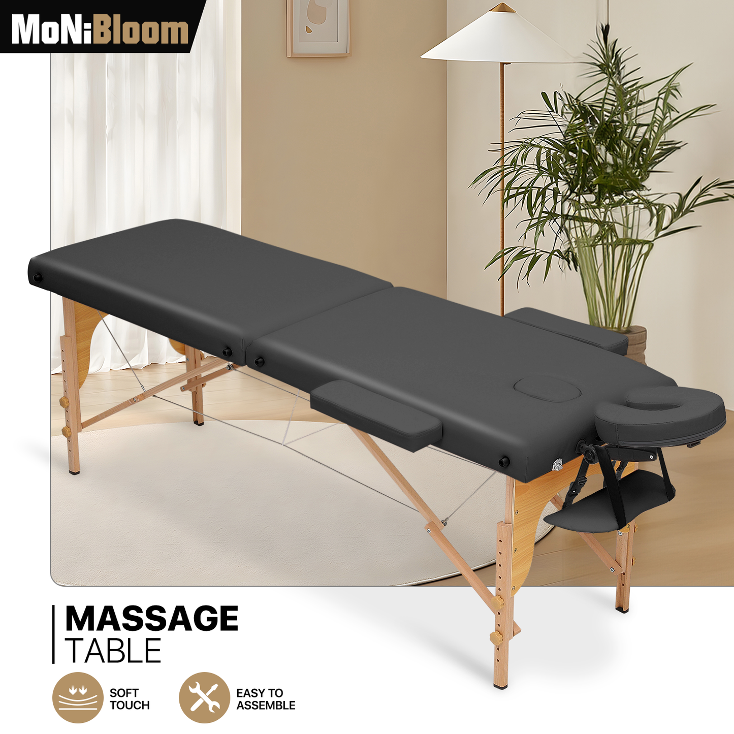 Portable Massage Table - Adjustable Height 24.5" to 33.5" - Wooden Frame