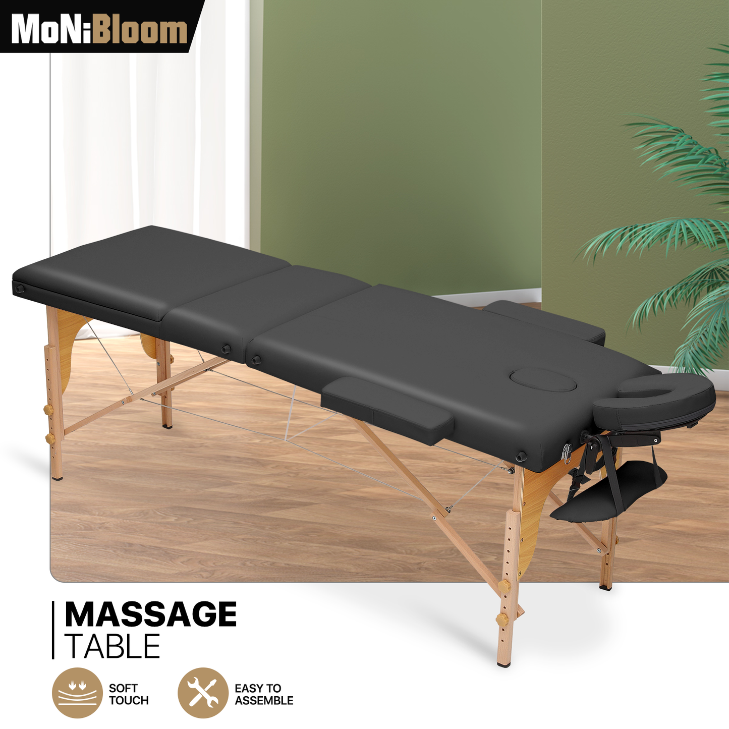 Portable Massage Table - Adjustable Height 24.5" to 33.5" - Tilt Back - Wooden Frame