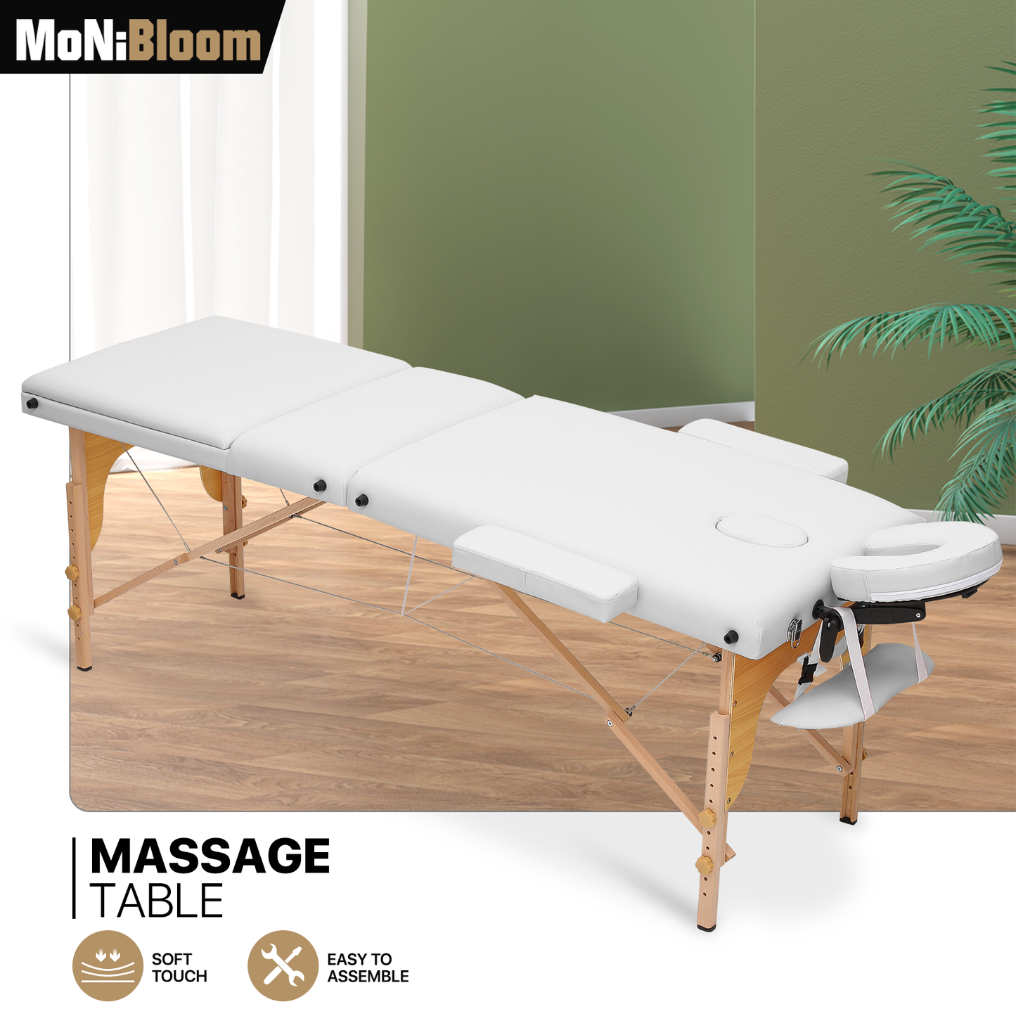 Portable Massage Table - Adjustable Height 24.5" to 33.5" - Tilt Back - Wooden Frame