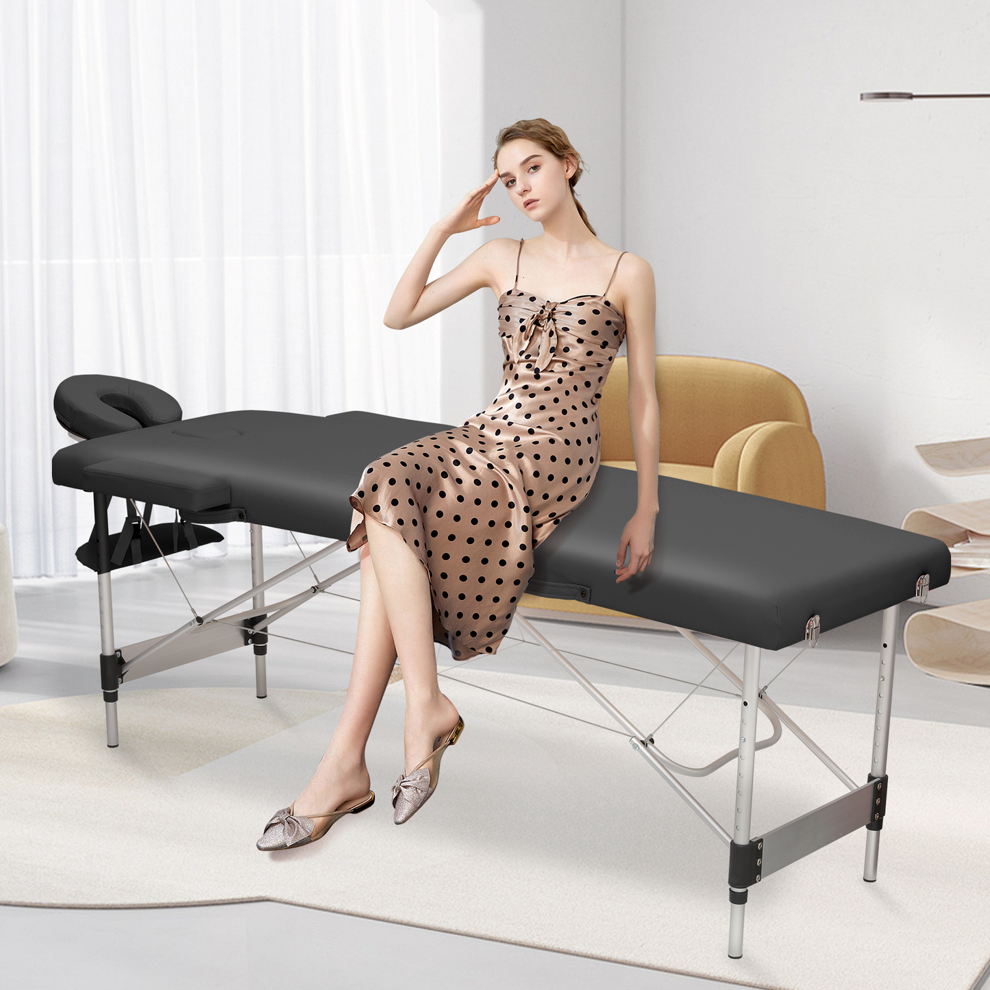 Portable Massage Table - Adjustable Height 24.5" to 33.5" - Aluminum Frame