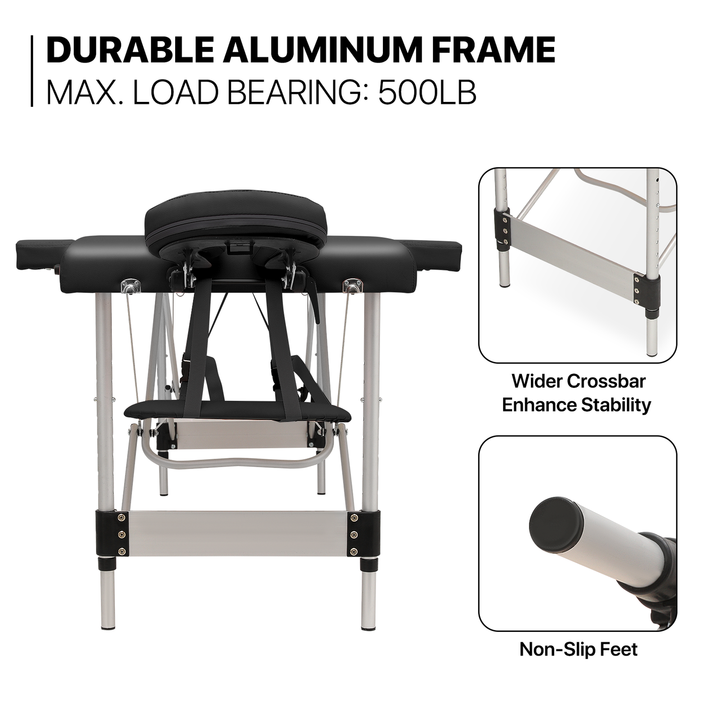 Portable Massage Table - Adjustable Height 24.5" to 33.5" - Aluminum Frame
